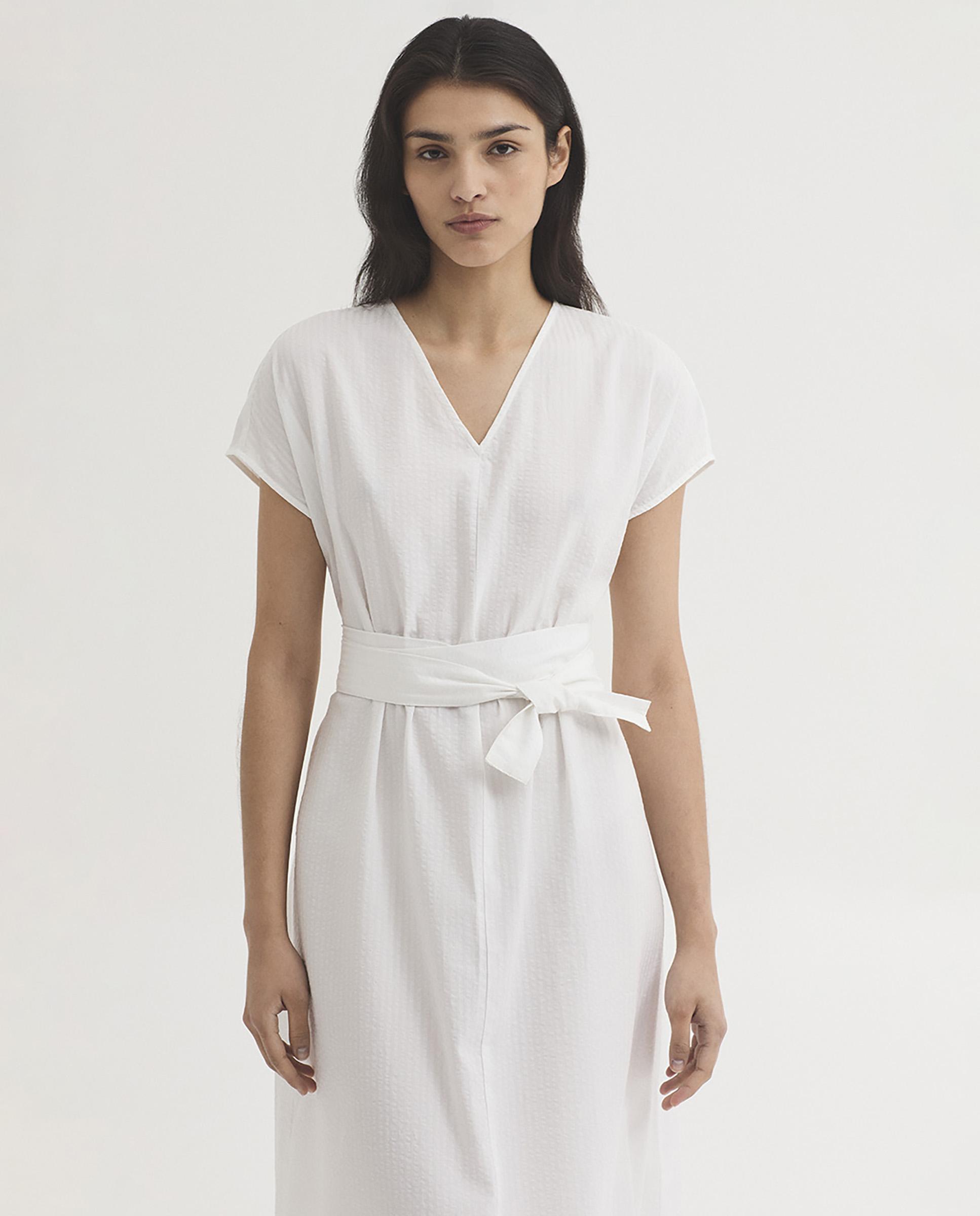 Vestido midi envolvente con escote de pico - Nice Things - Blanco Blanco-5