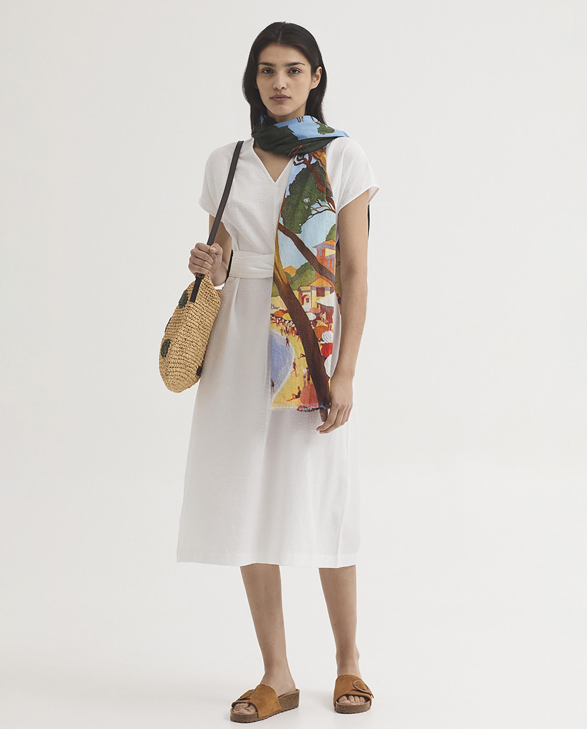 Vestido midi envolvente con escote de pico - Nice Things - Blanco Blanco-6