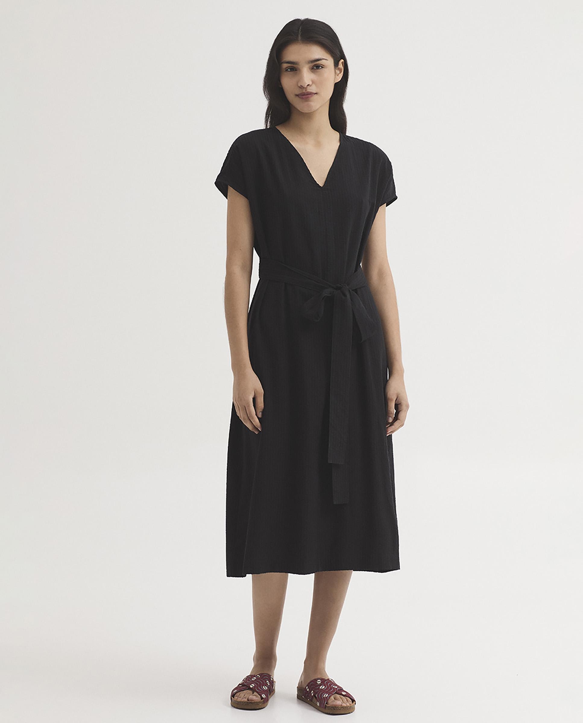 Vestido midi envolvente con escote de pico - Nice Things - Negro Negro-1