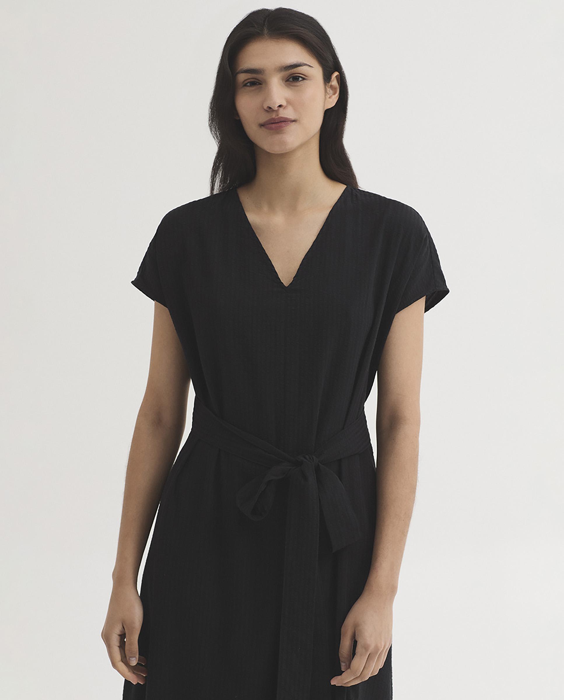 Vestido midi envolvente con escote de pico - Nice Things - Negro Negro-5