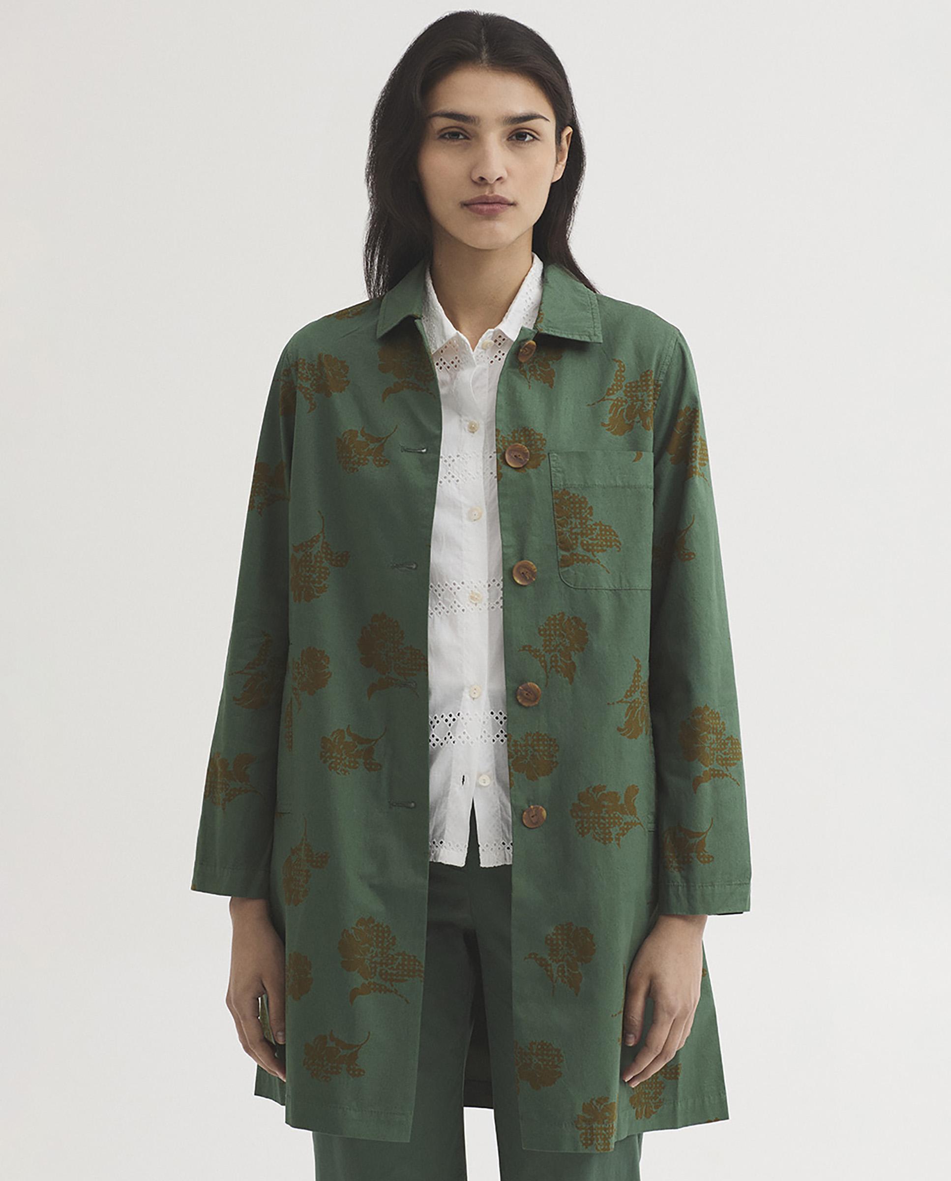 Nice Things - Gabardina de mujer 100% algodón con estampado de flores.