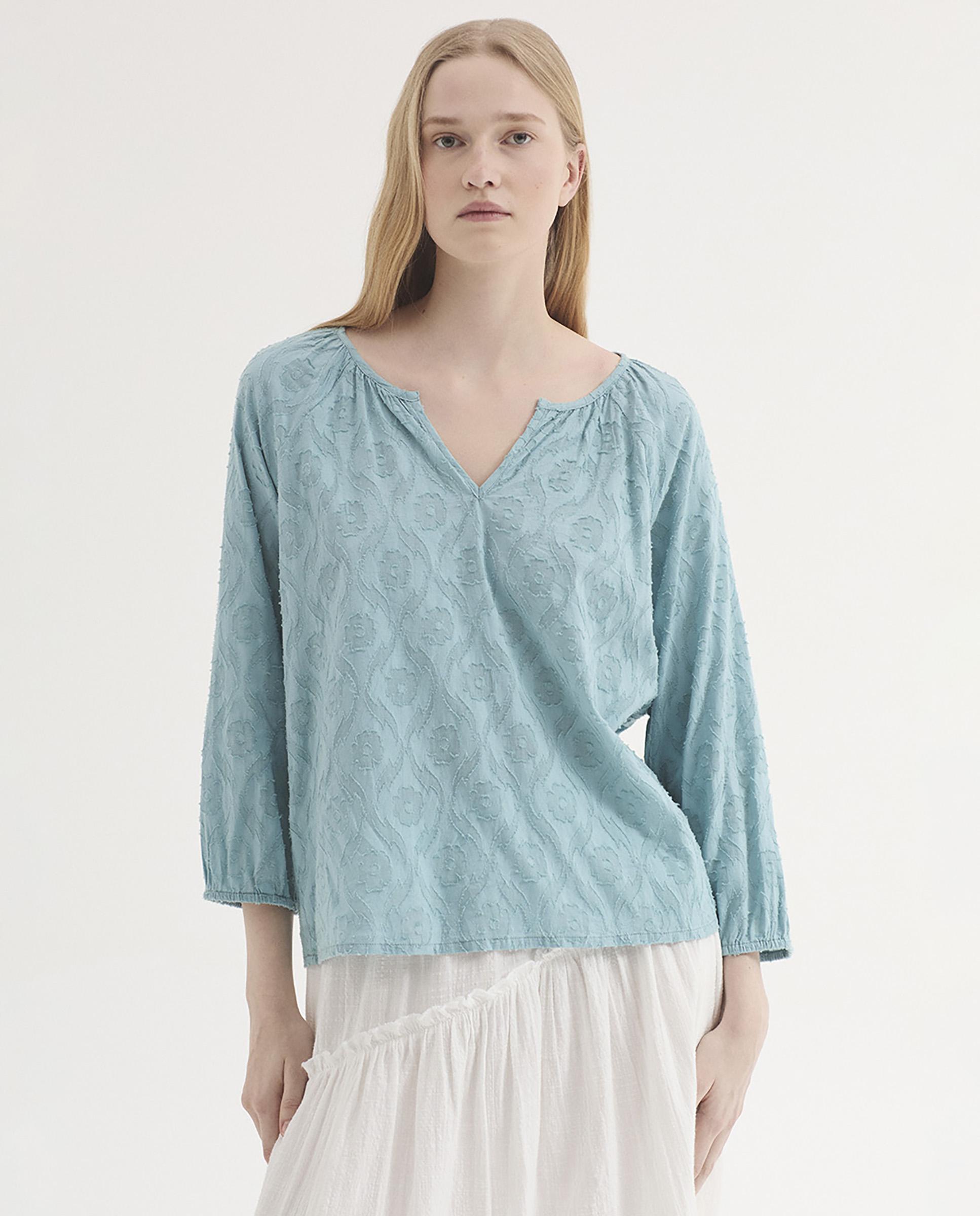 Blusa de mujer 100% algodón con cuello redondo - Nice Things - Azul claro Azul claro-1