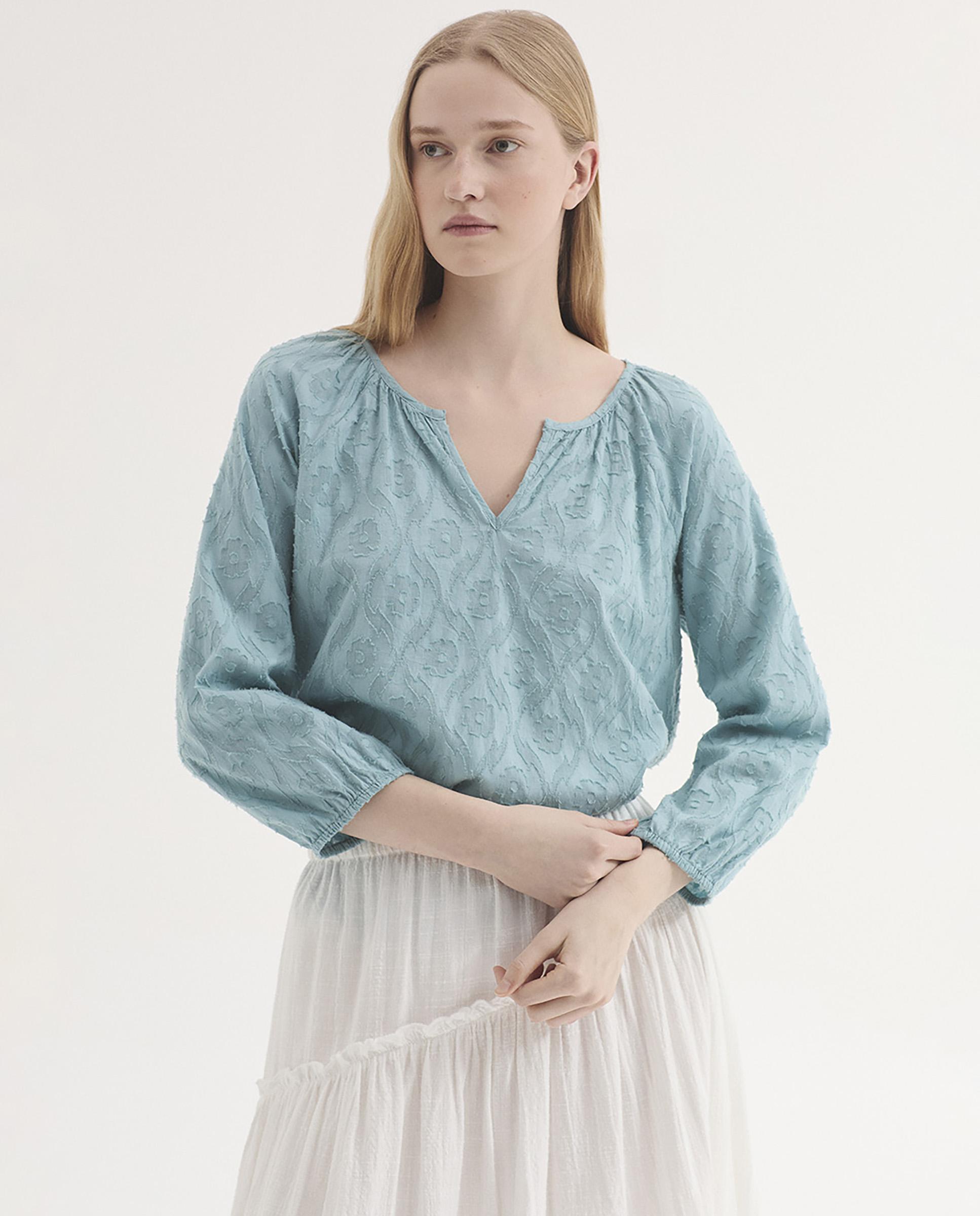 Blusa de mujer 100% algodón con cuello redondo - Nice Things - Azul claro Azul claro-5