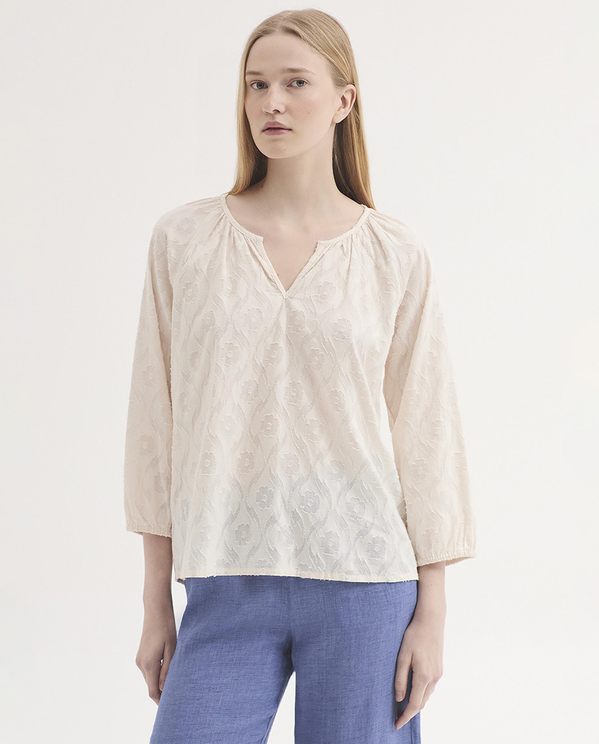 Blusa de mujer 100% algodón con cuello redondo - Nice Things - Crudo Crudo-1