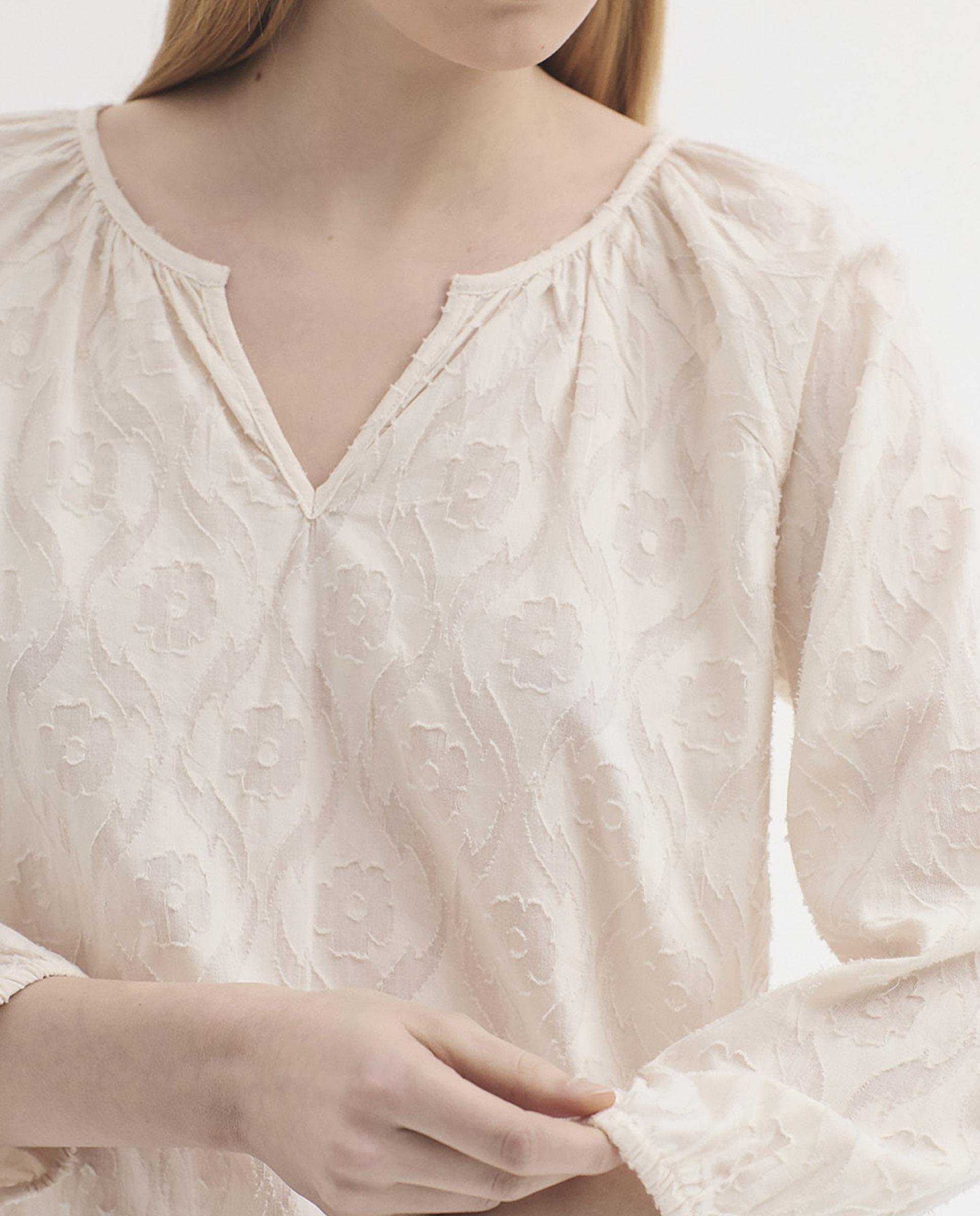 Blusa de mujer 100% algodón con cuello redondo - Nice Things - Crudo Crudo-3