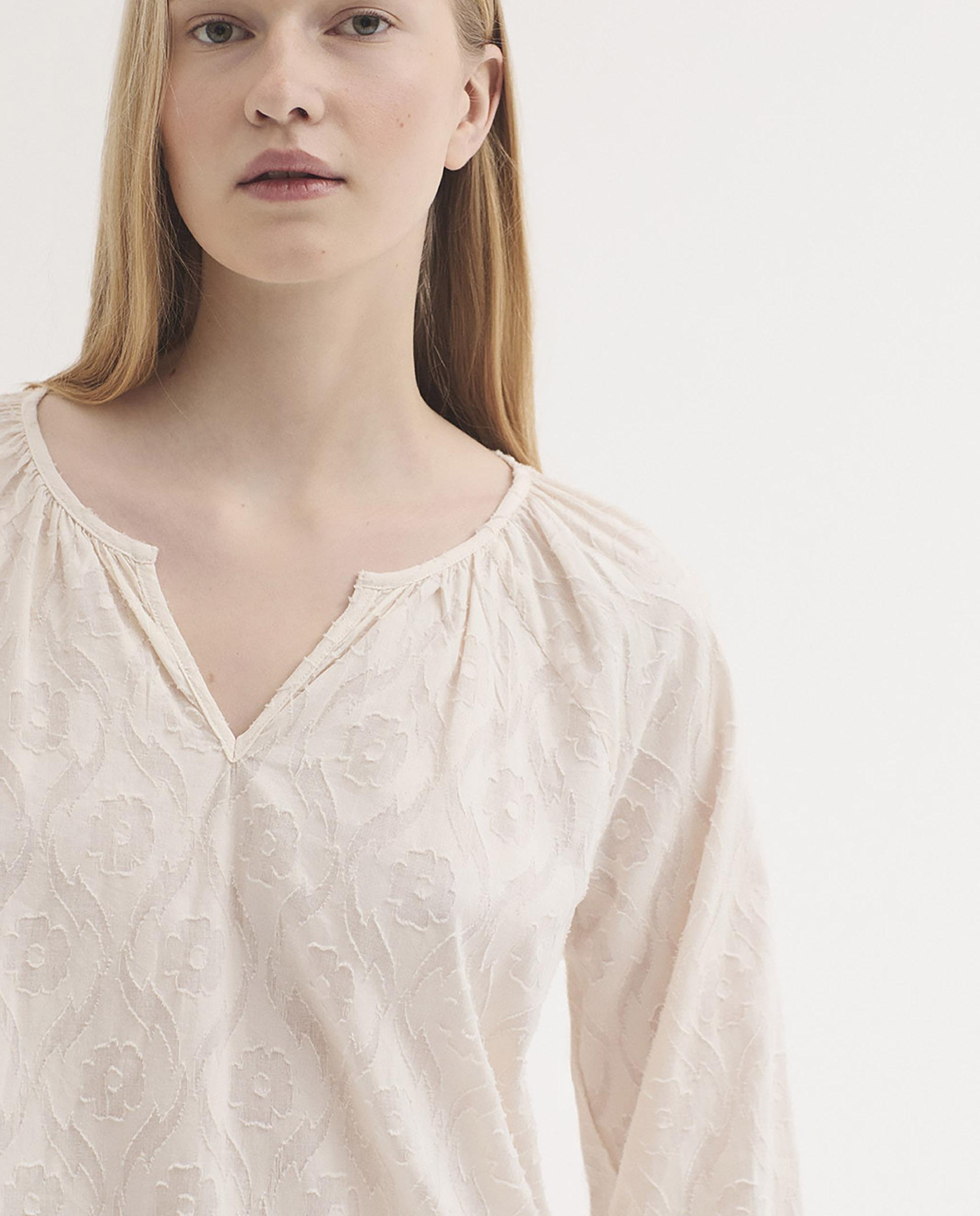 Blusa de mujer 100% algodón con cuello redondo - Nice Things - Crudo Crudo-5
