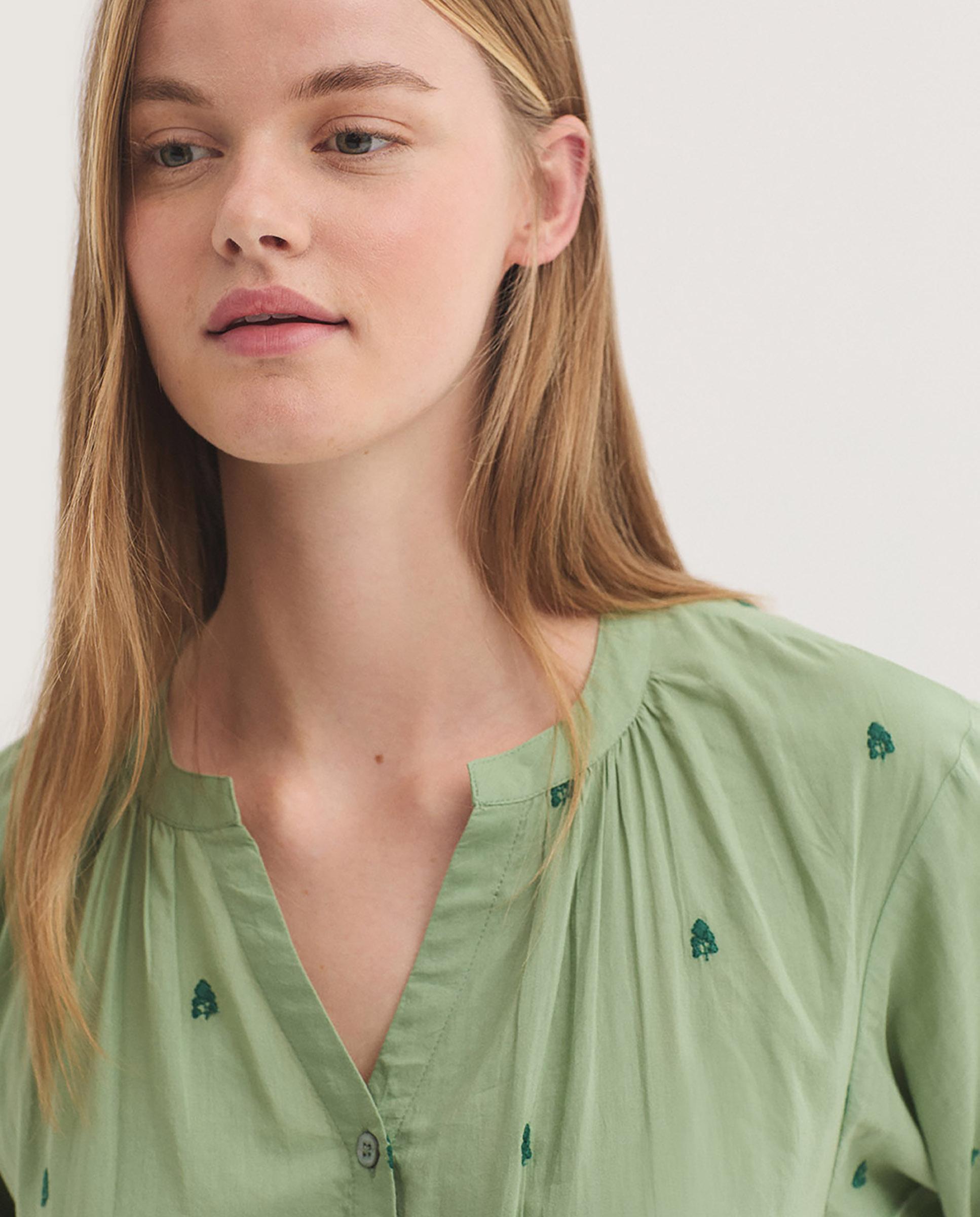 Vestido midi 100% algodón con bordados de flores - Nice Things - Verde Verde-5