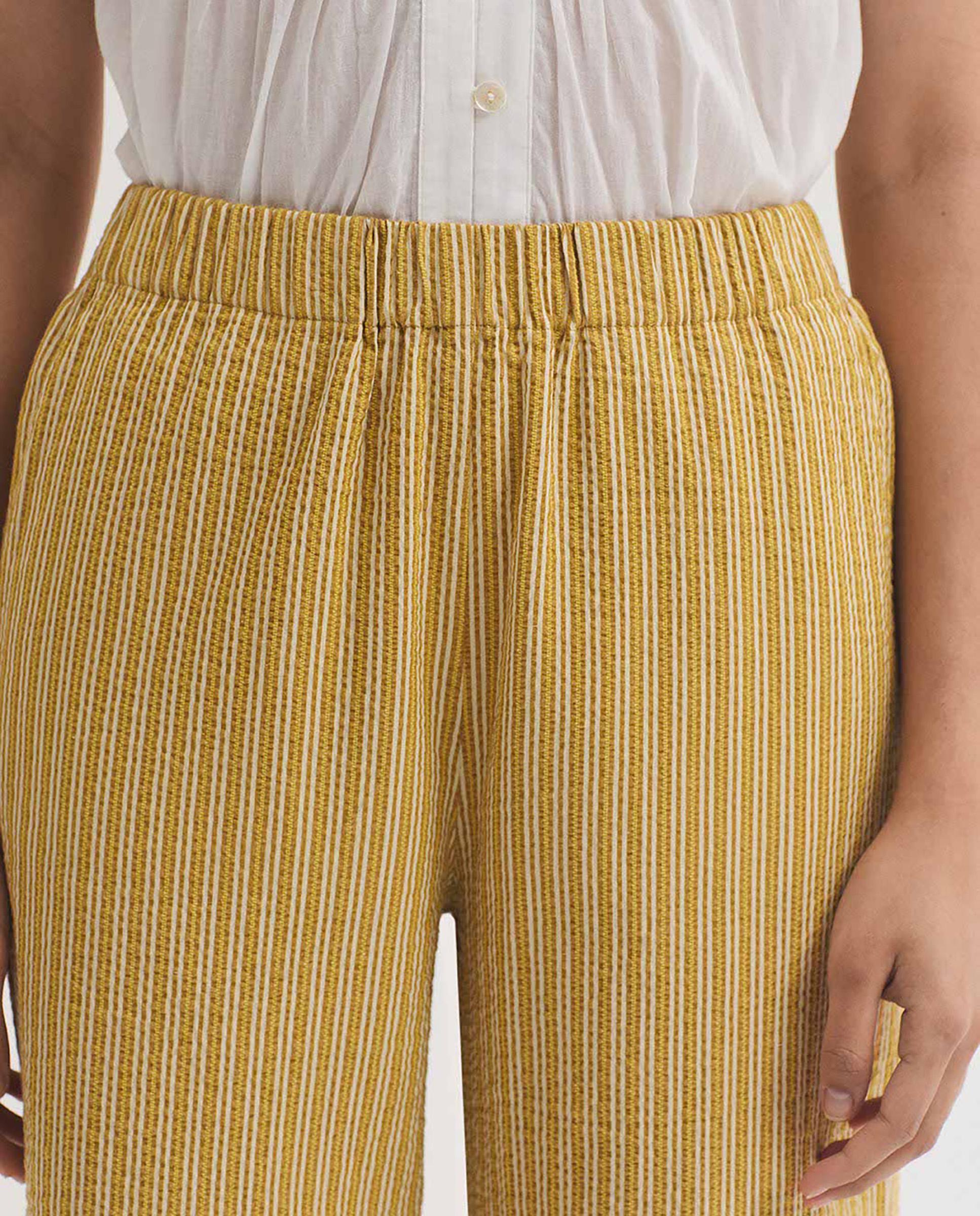 Pantalones anchos de mujer 100% algodón de rayas - Nice Things - Amarillo Amarillo-2