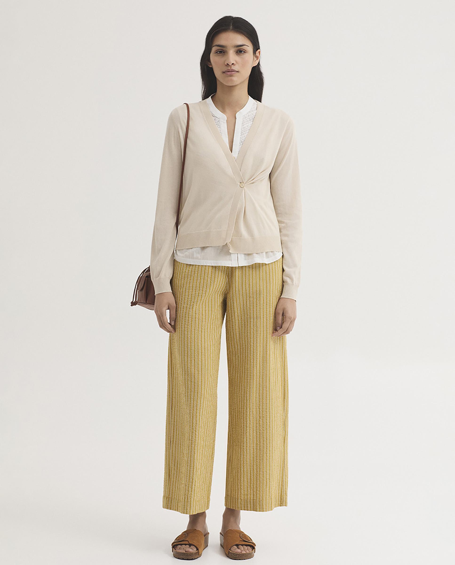 Pantalones anchos de mujer 100% algodón de rayas - Nice Things - Amarillo Amarillo-3