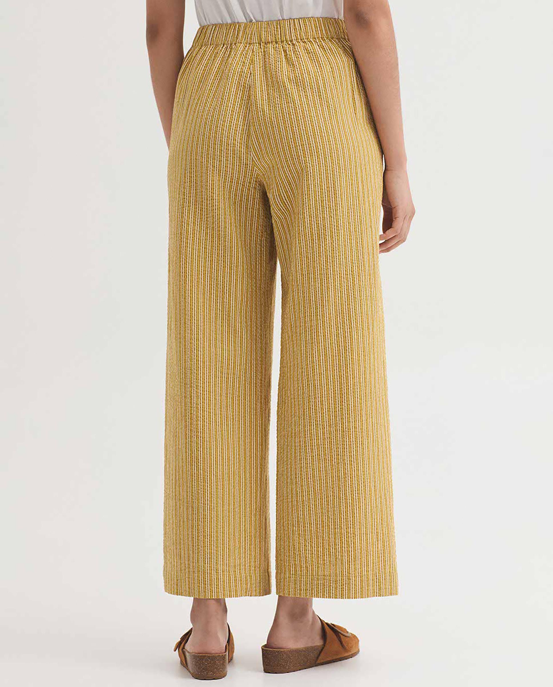 Pantalones anchos de mujer 100% algodón de rayas - Nice Things - Amarillo Amarillo-4