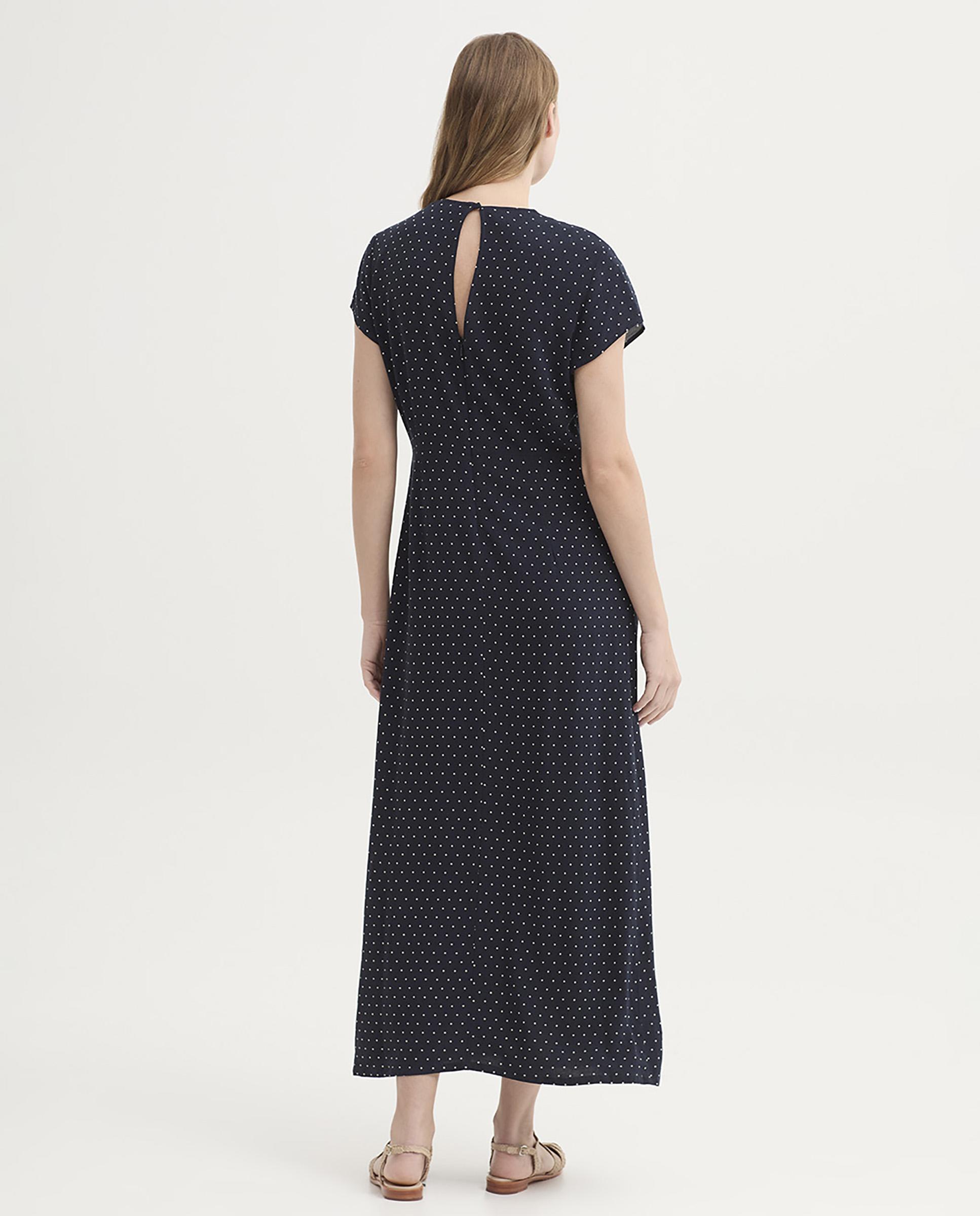 Vestido largo con lunares y escote de pico - Nice Things - Azul marino Azul marino-2