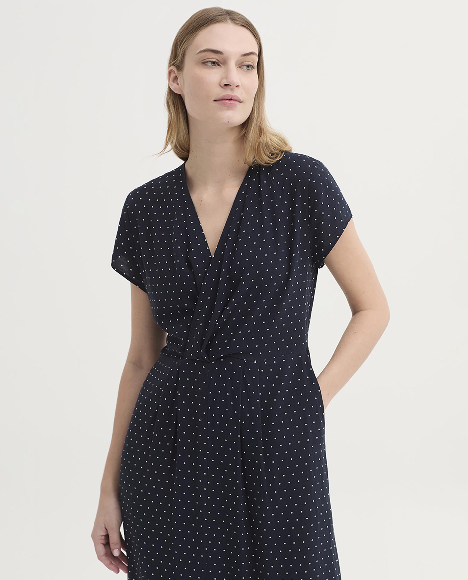 Vestido largo con lunares y escote de pico - Nice Things - Azul marino Azul marino-4