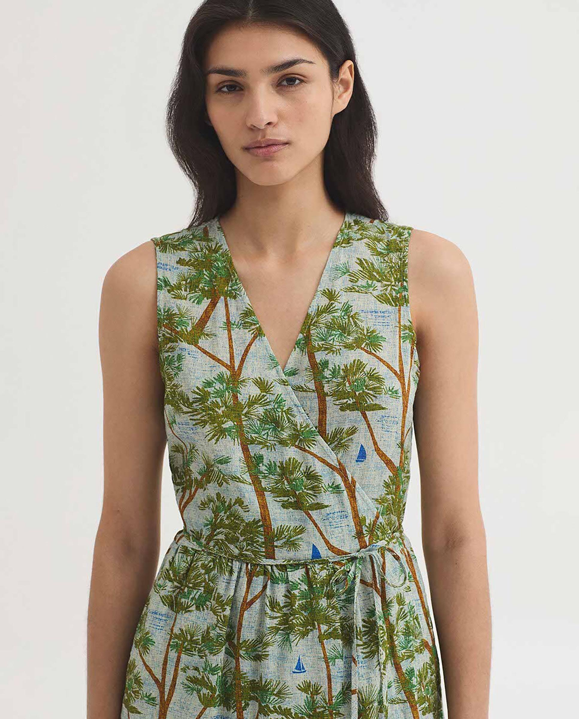 Vestido largo con estampado y escote de pico - Nice Things - Verde Verde-2
