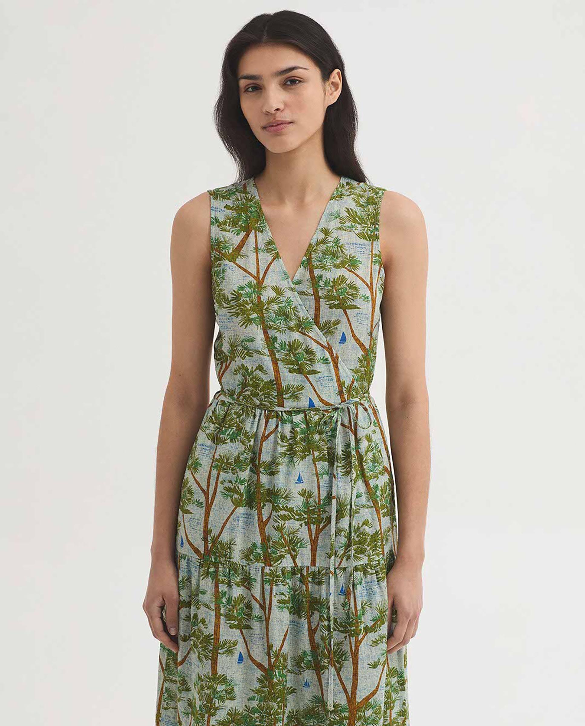 Vestido largo con estampado y escote de pico - Nice Things - Verde Verde-3