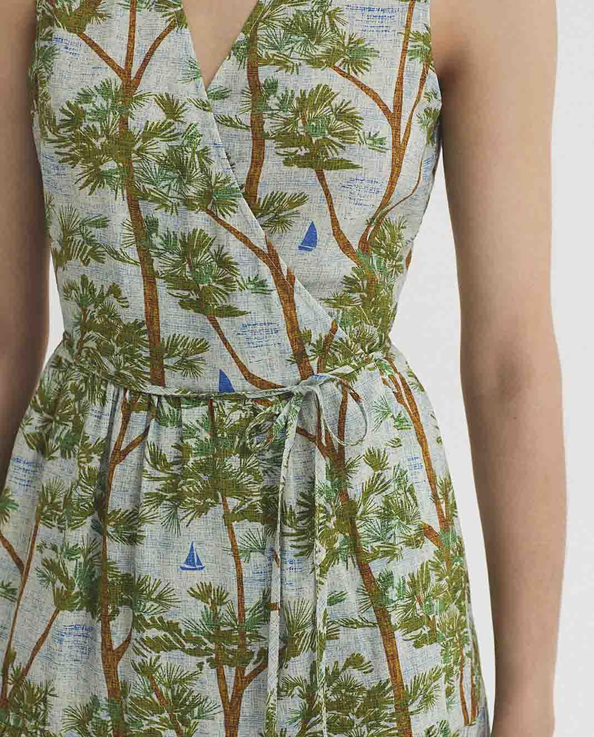 Vestido largo con estampado y escote de pico - Nice Things - Verde Verde-4
