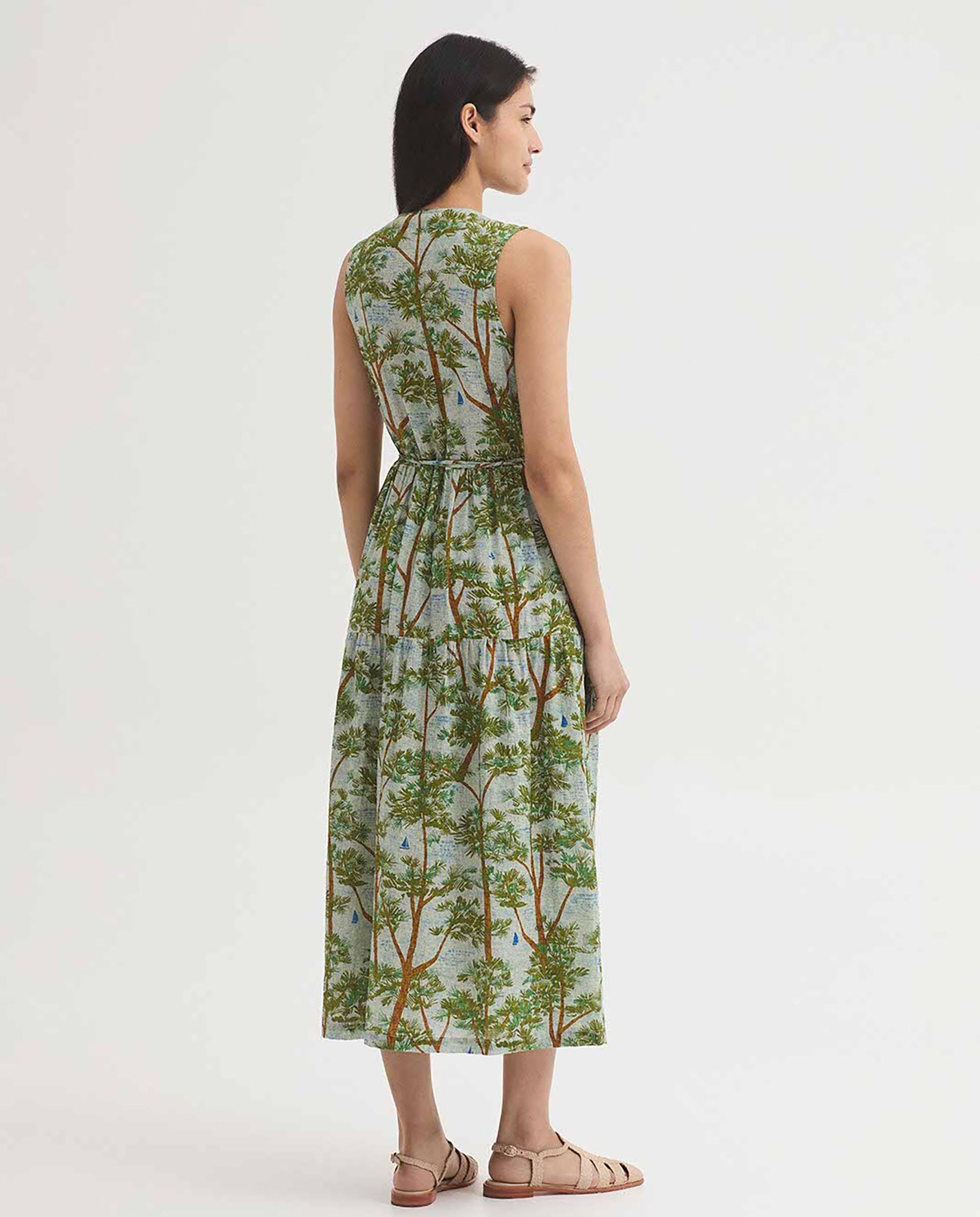Vestido largo con estampado y escote de pico - Nice Things - Verde Verde-5