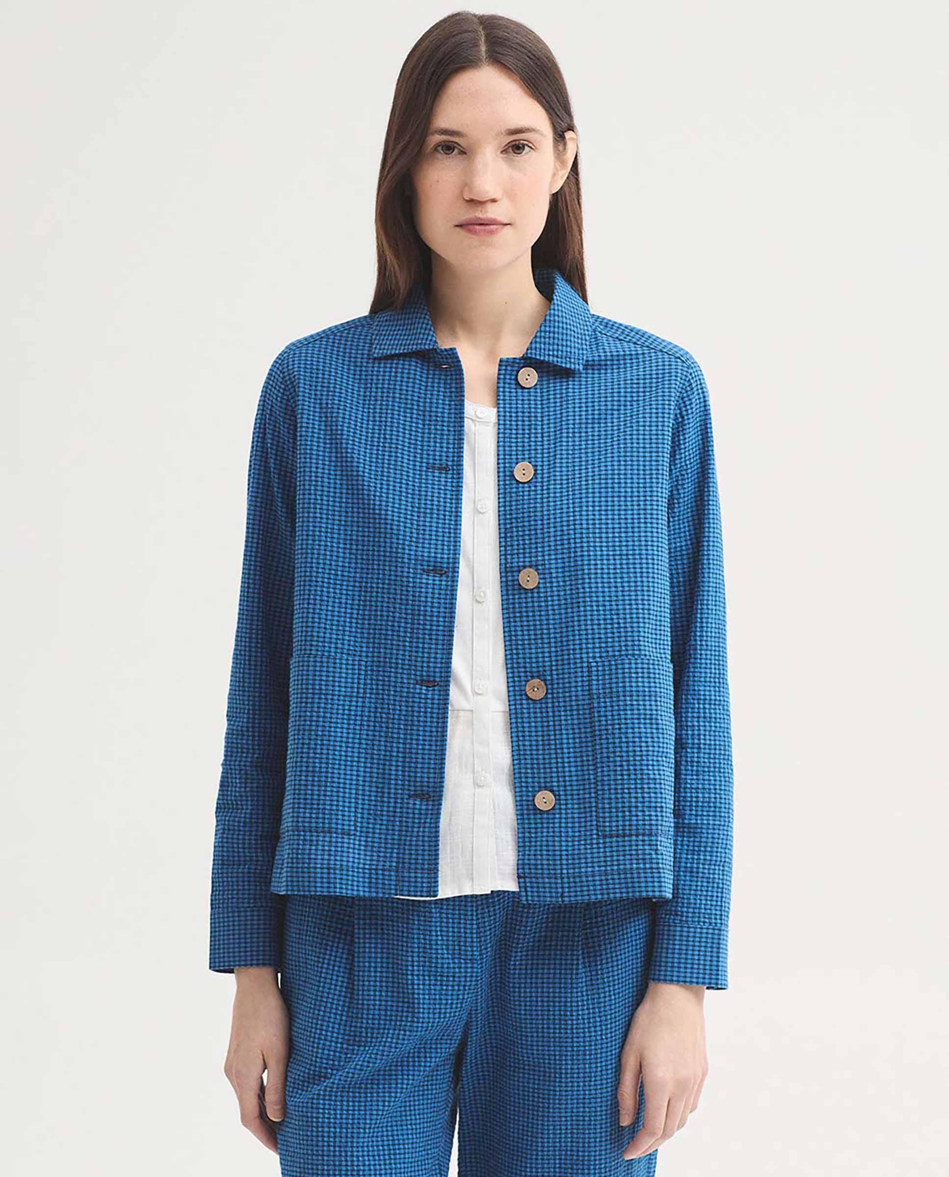 Nice Things - Chaqueta de mujer de cuadros con manga larga.