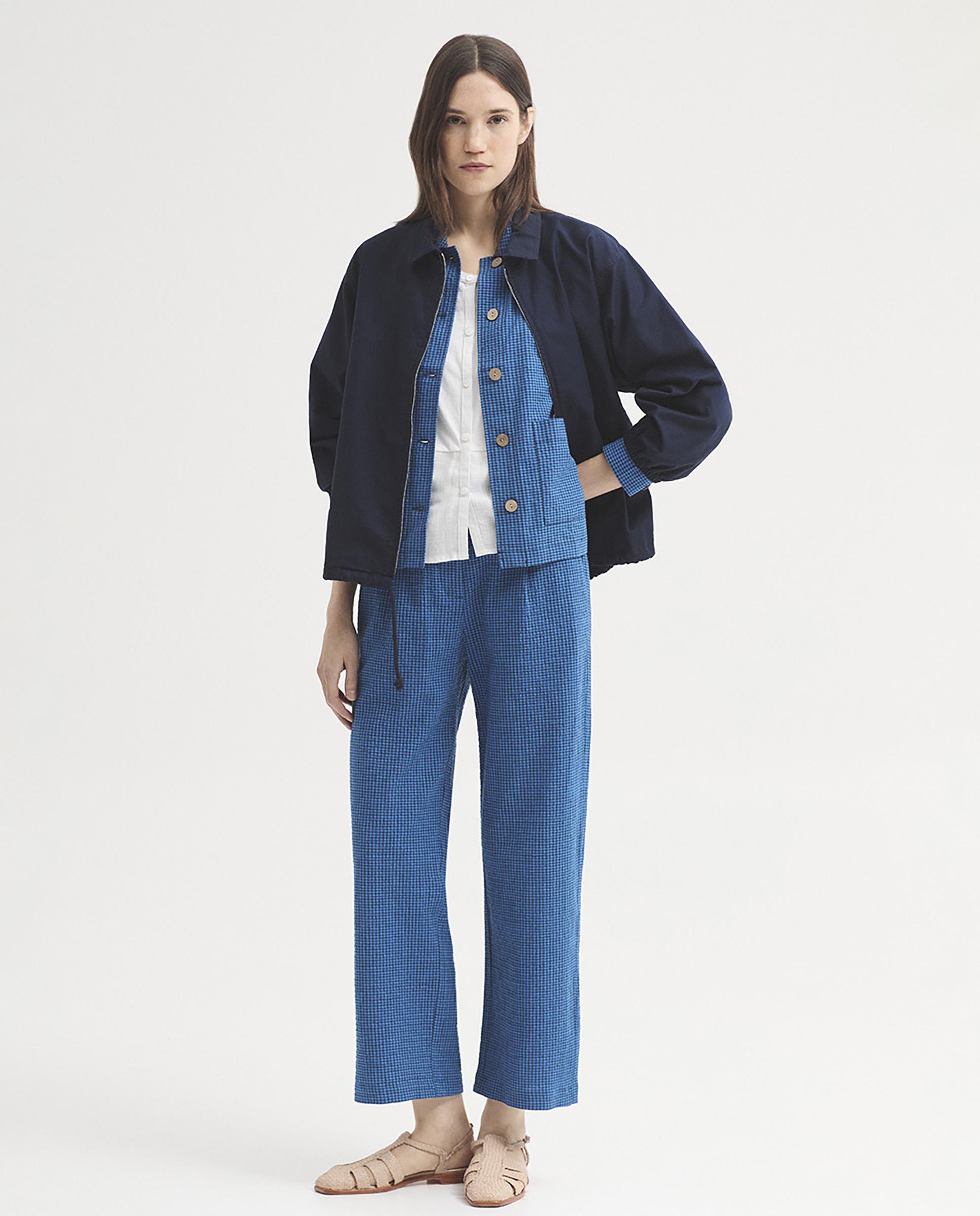 Nice Things - Pantalones rectos de mujer de cuadros con cierre de cremallera y botón.