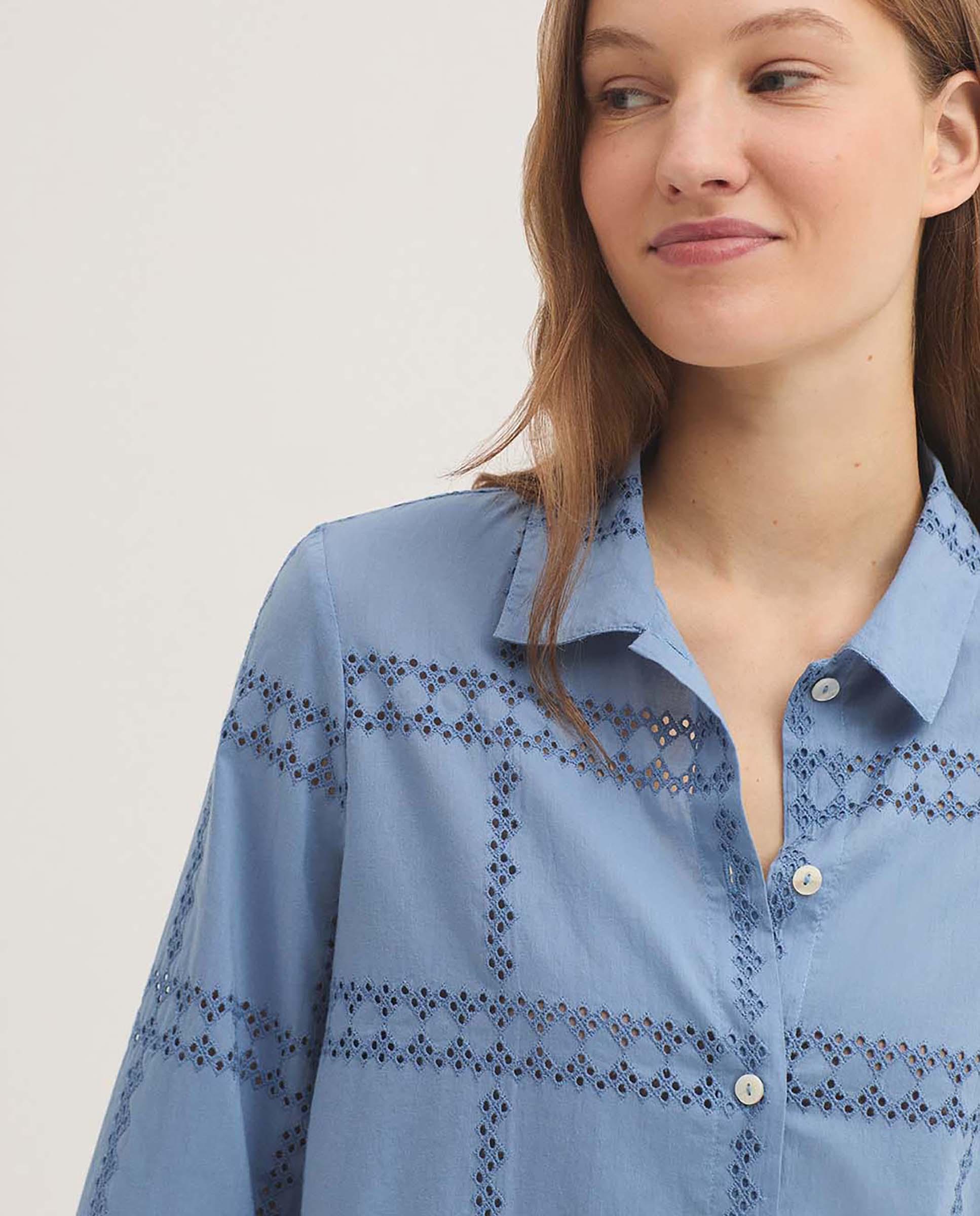 Camisa de mujer 100% algodón con bordados - Nice Things - Azul Azul-3