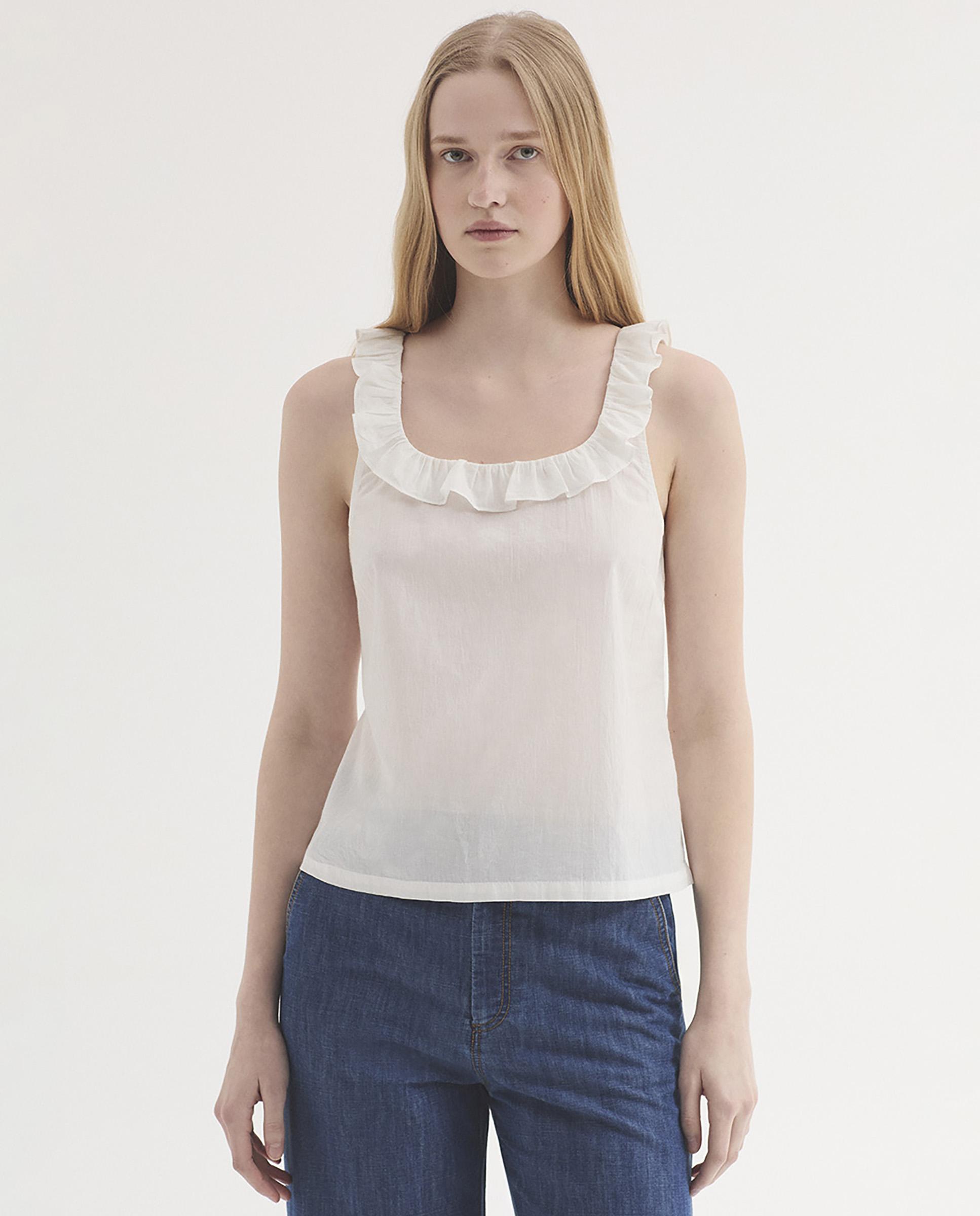Top de mujer 100% algodón con volantes - Nice Things - Blanco Blanco-1