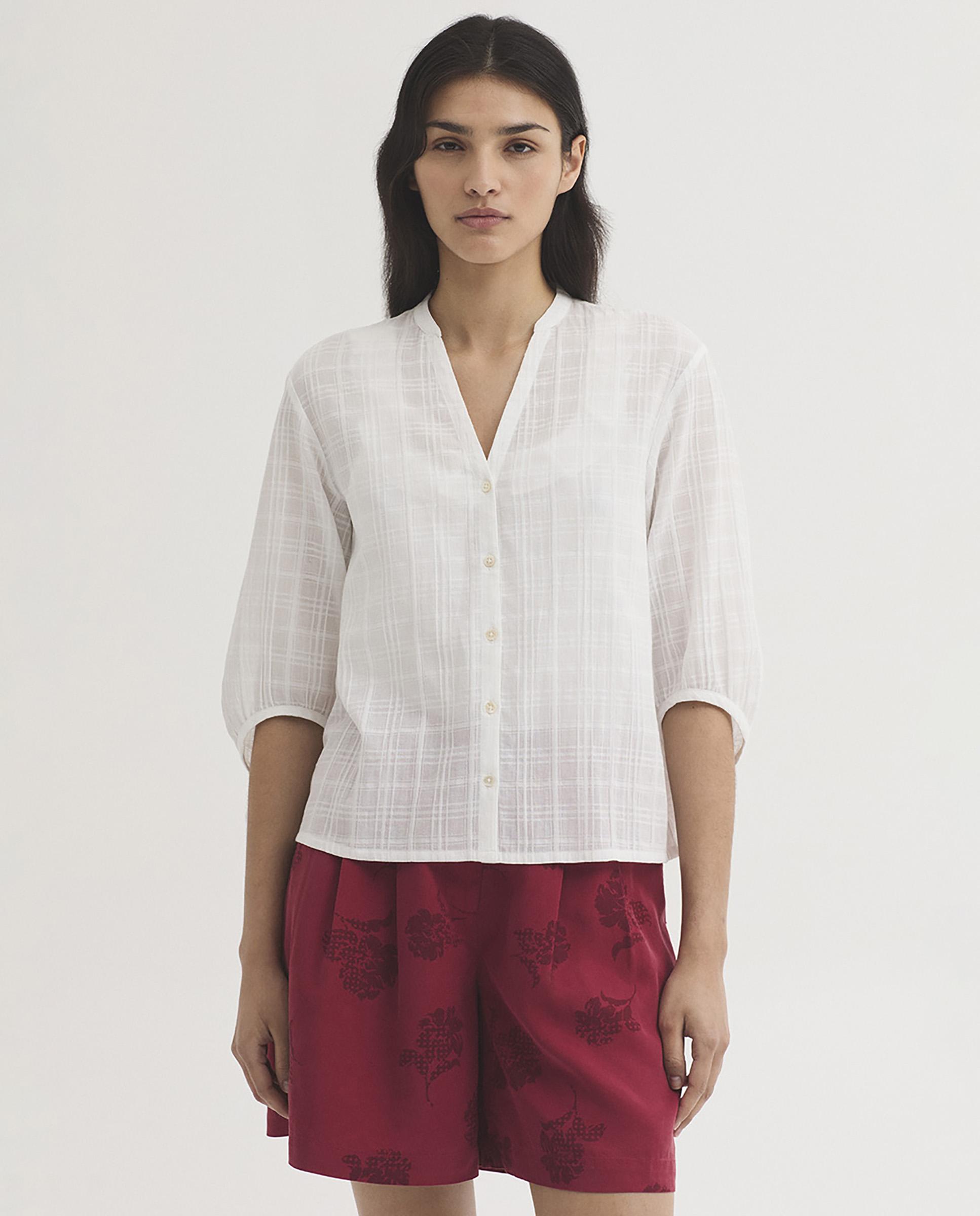 Nice Things - Camisa de mujer 100% algodón con cuello mao.