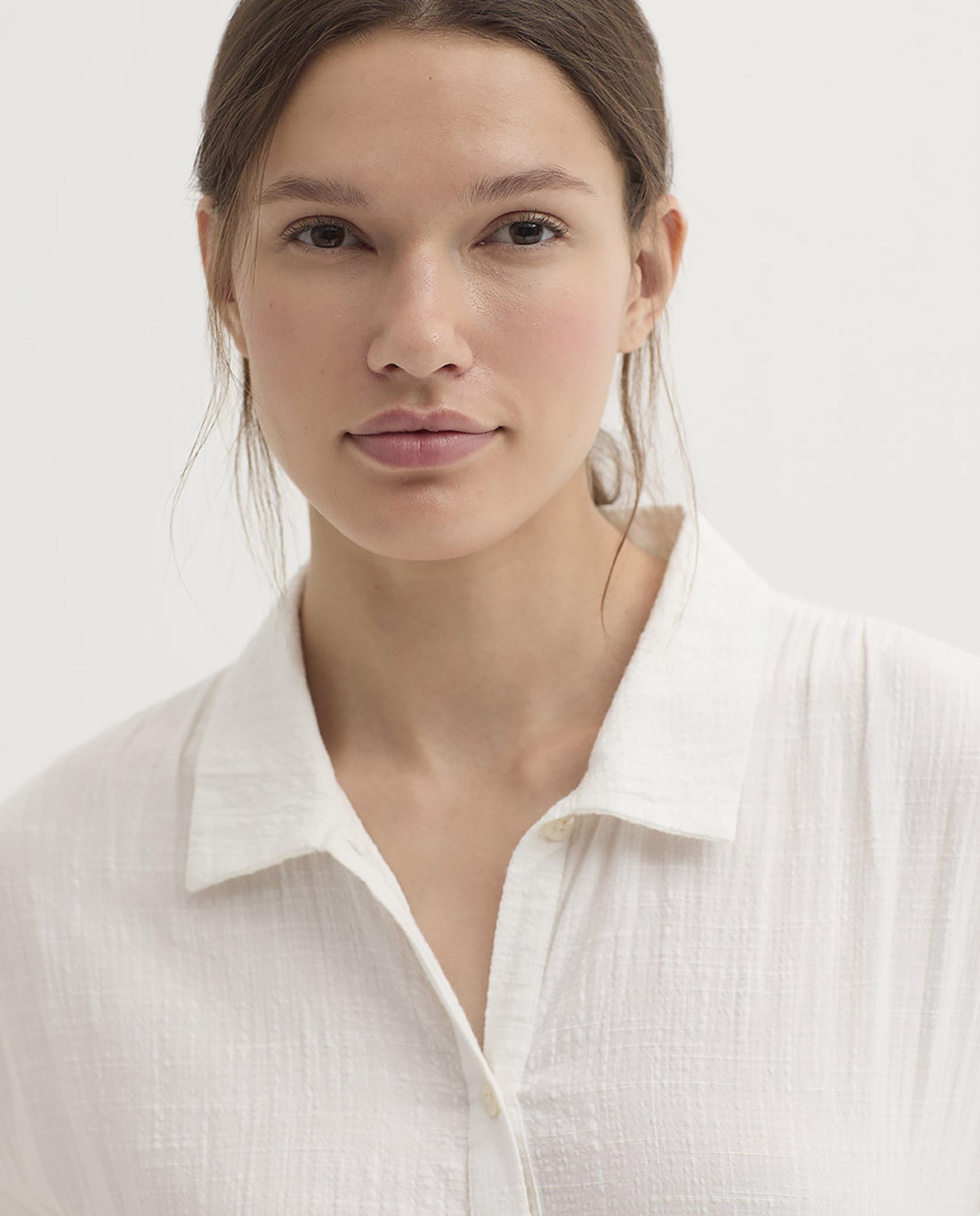 Vestido largo con volantes y cuello camisero - Nice Things - Blanco Blanco-4