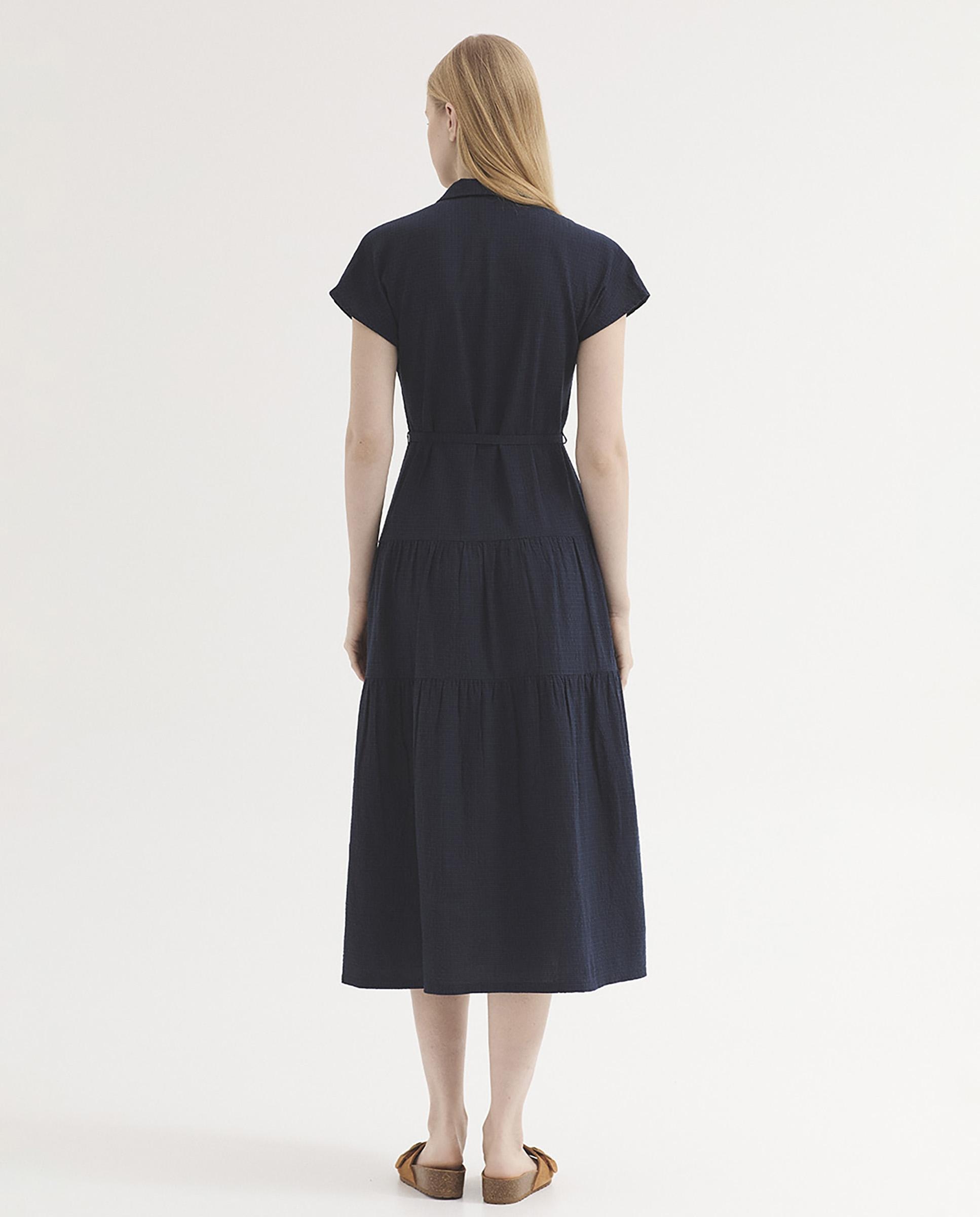 Vestido midi estilo camisero con textura - Nice Things - Azul marino Azul marino-4
