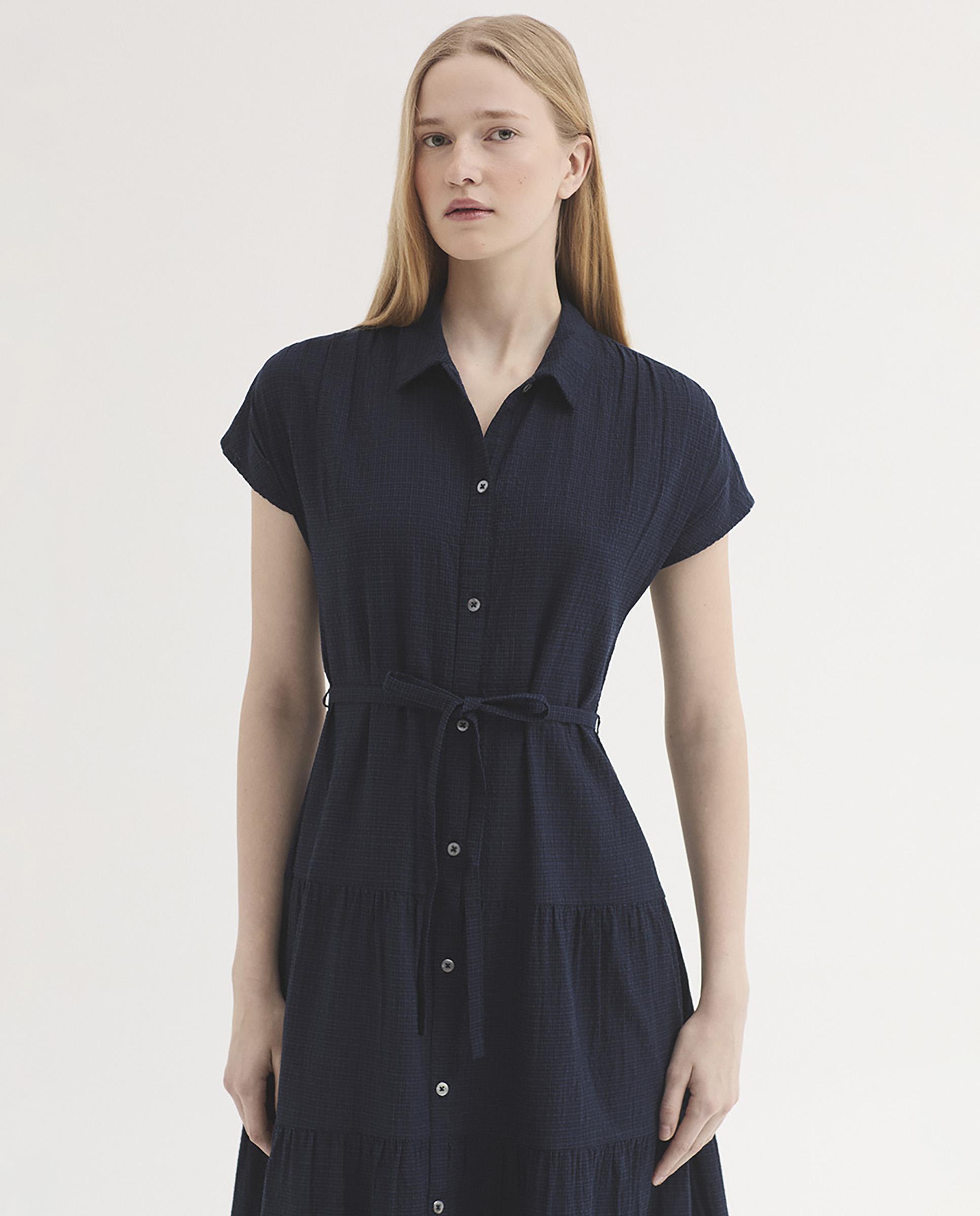 Vestido midi estilo camisero con textura - Nice Things - Azul marino Azul marino-5