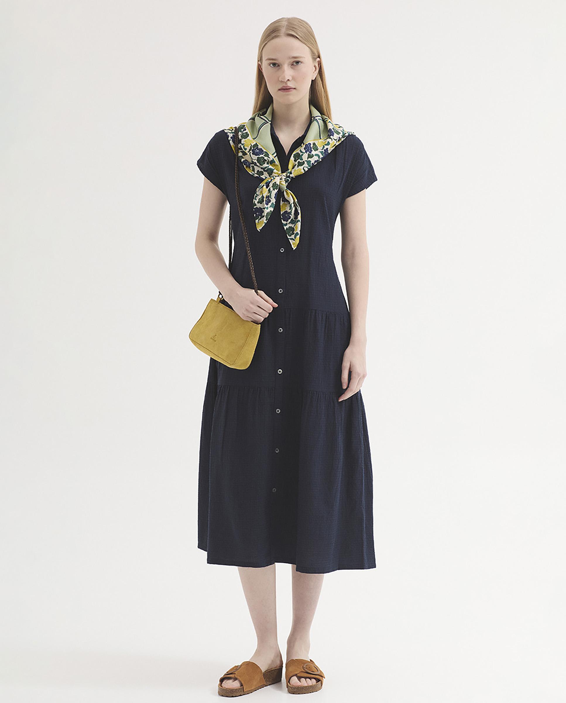 Vestido midi estilo camisero con textura - Nice Things - Azul marino Azul marino-6