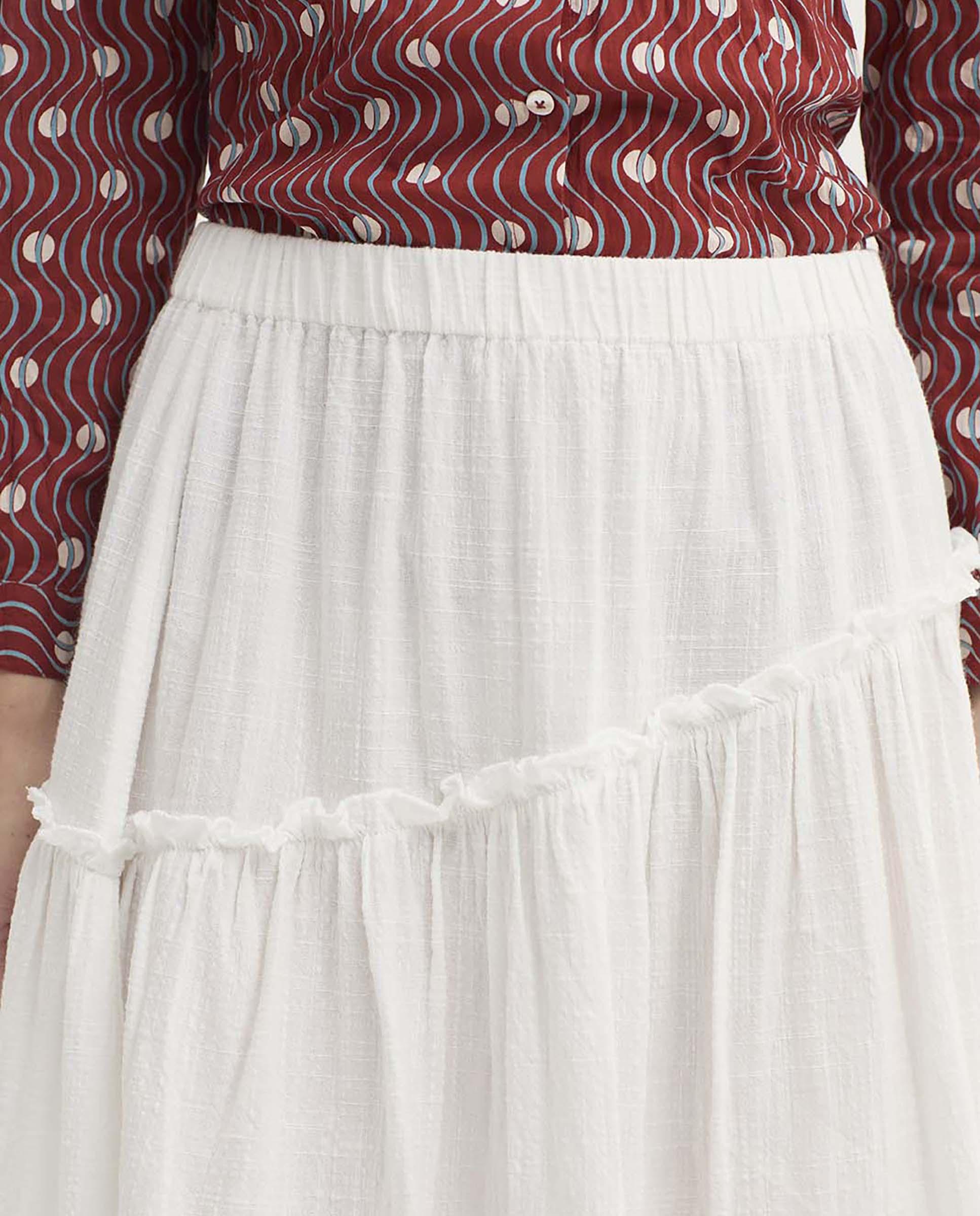 Falda midi con volantes y cinturilla elástica - Nice Things - Blanco Blanco-2