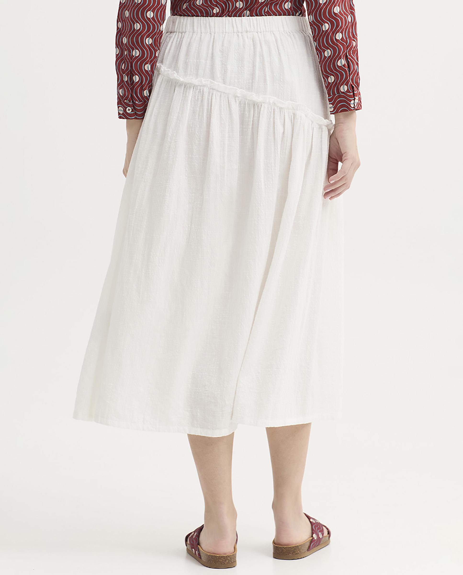 Falda midi con volantes y cinturilla elástica - Nice Things - Blanco Blanco-3
