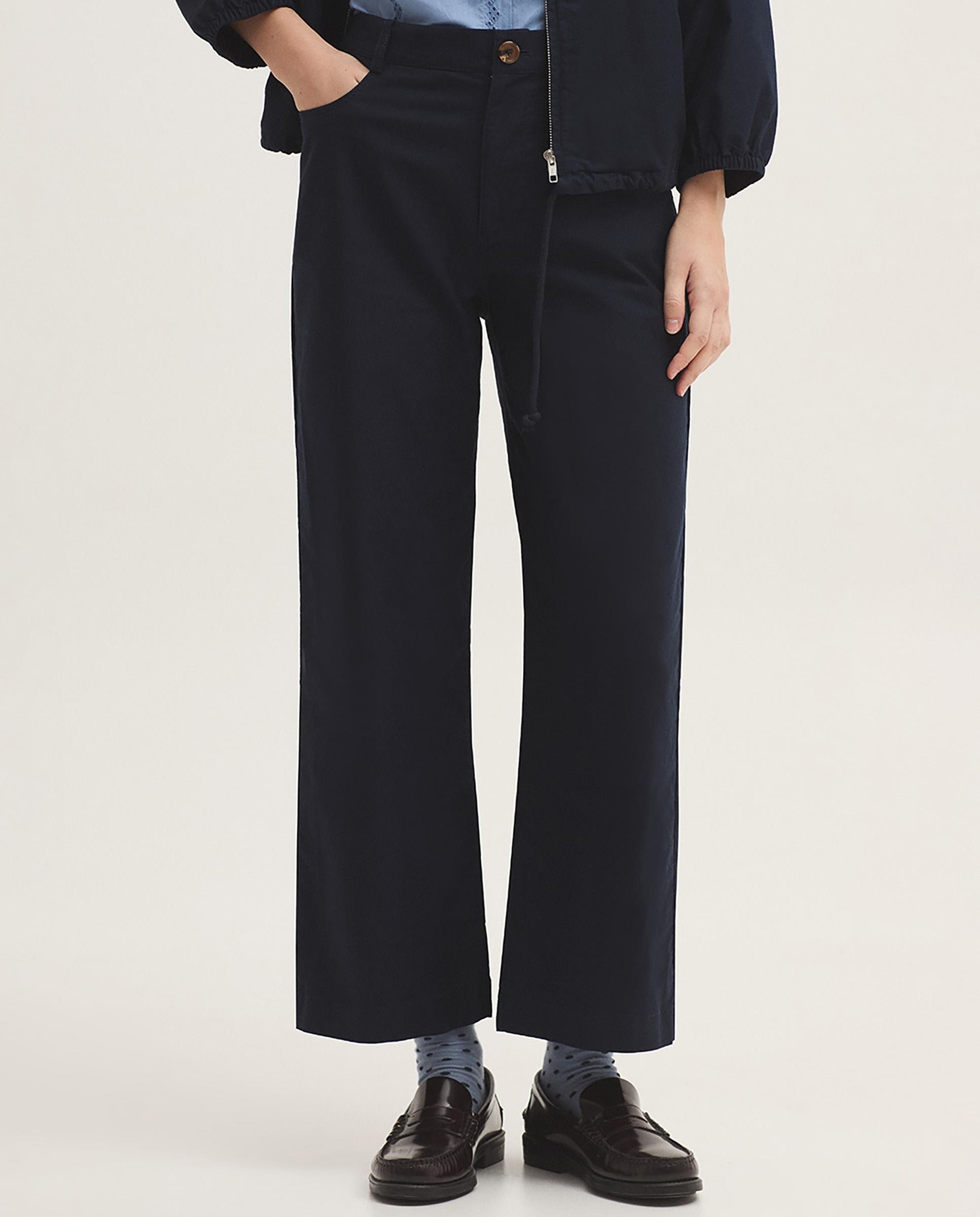 Nice Things - Pantalones rectos de mujer con algodón y cierre de cremallera.