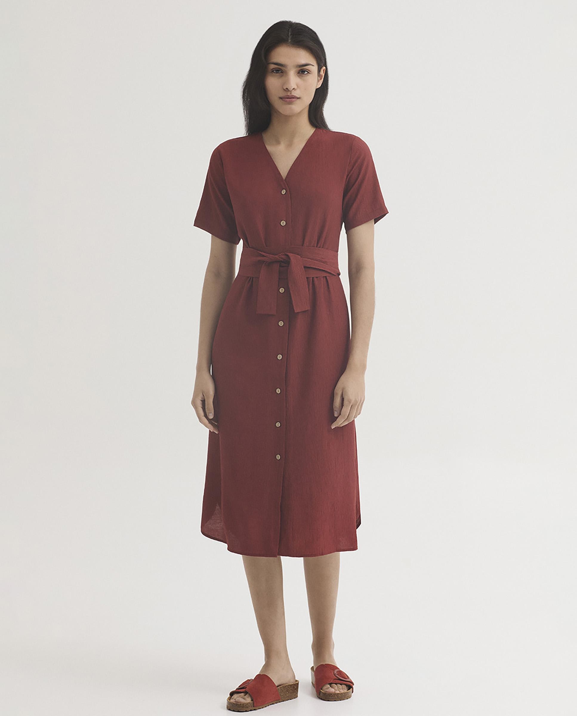 Nice Things - Vestido midi con escote de pico y botonadura frontal.