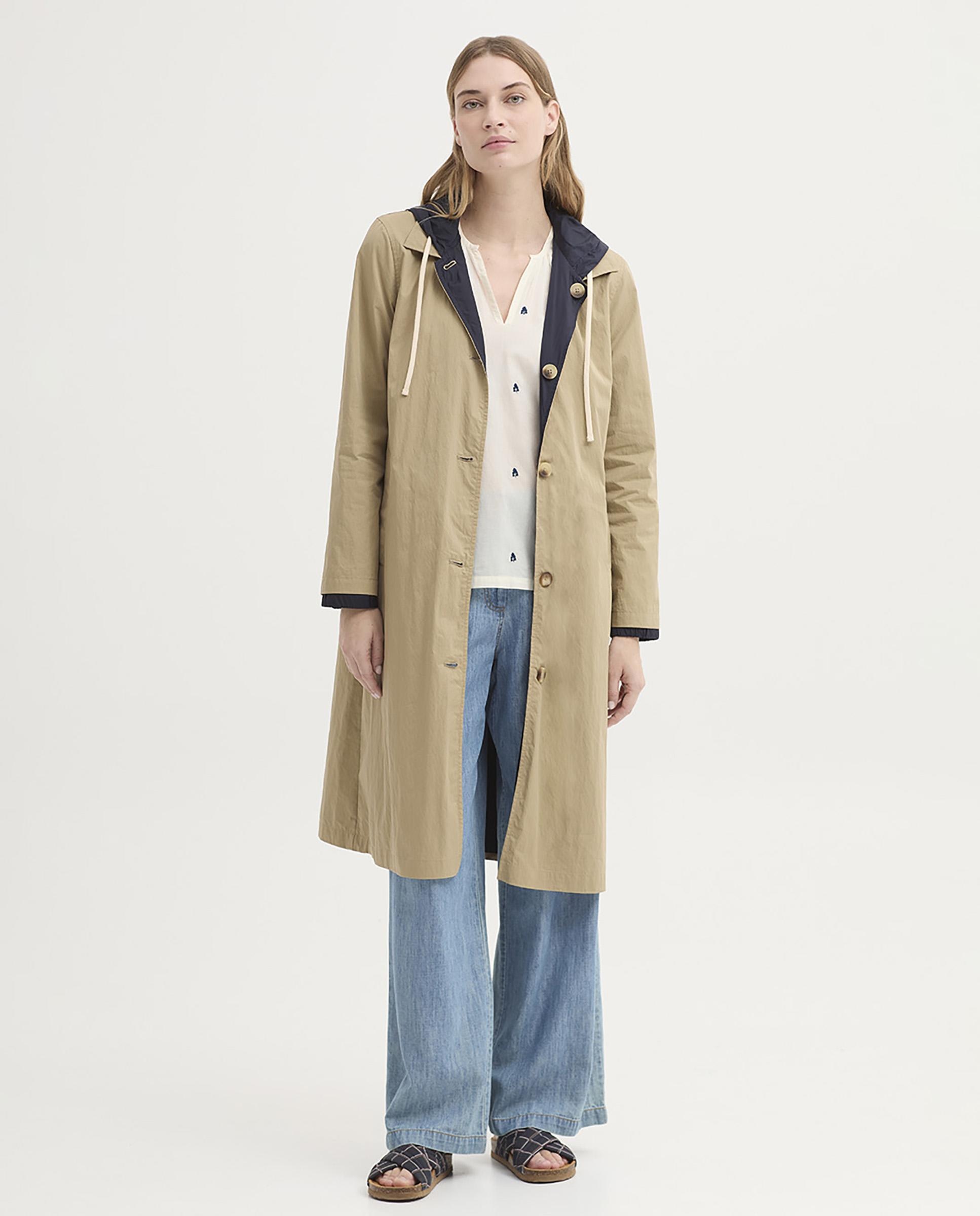 Nice Things - Gabardina de mujer con capucha reversible y repelente al agua.