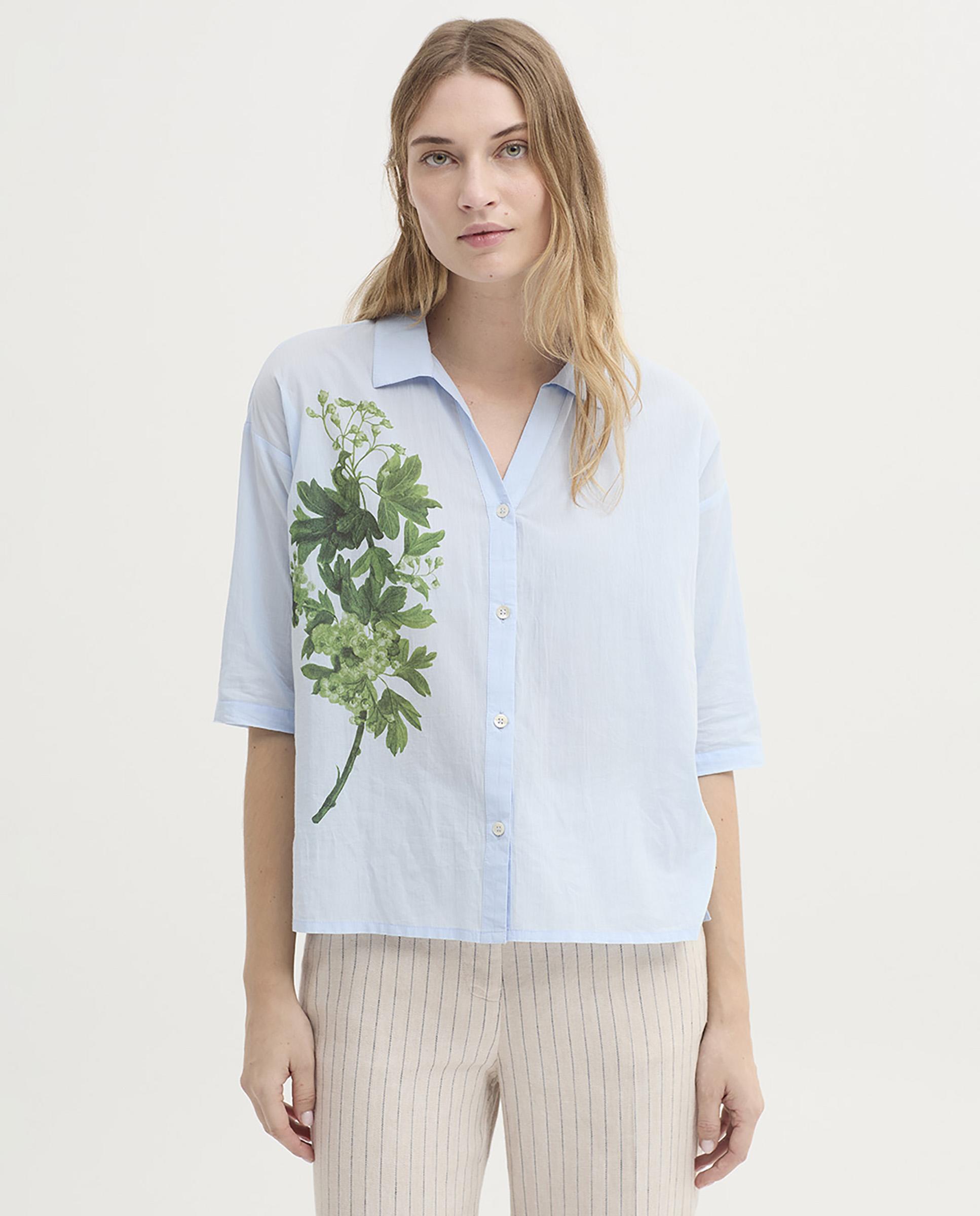 Nice Things - Camisa de mujer 100% algodón de manga corta con estampado frontal.