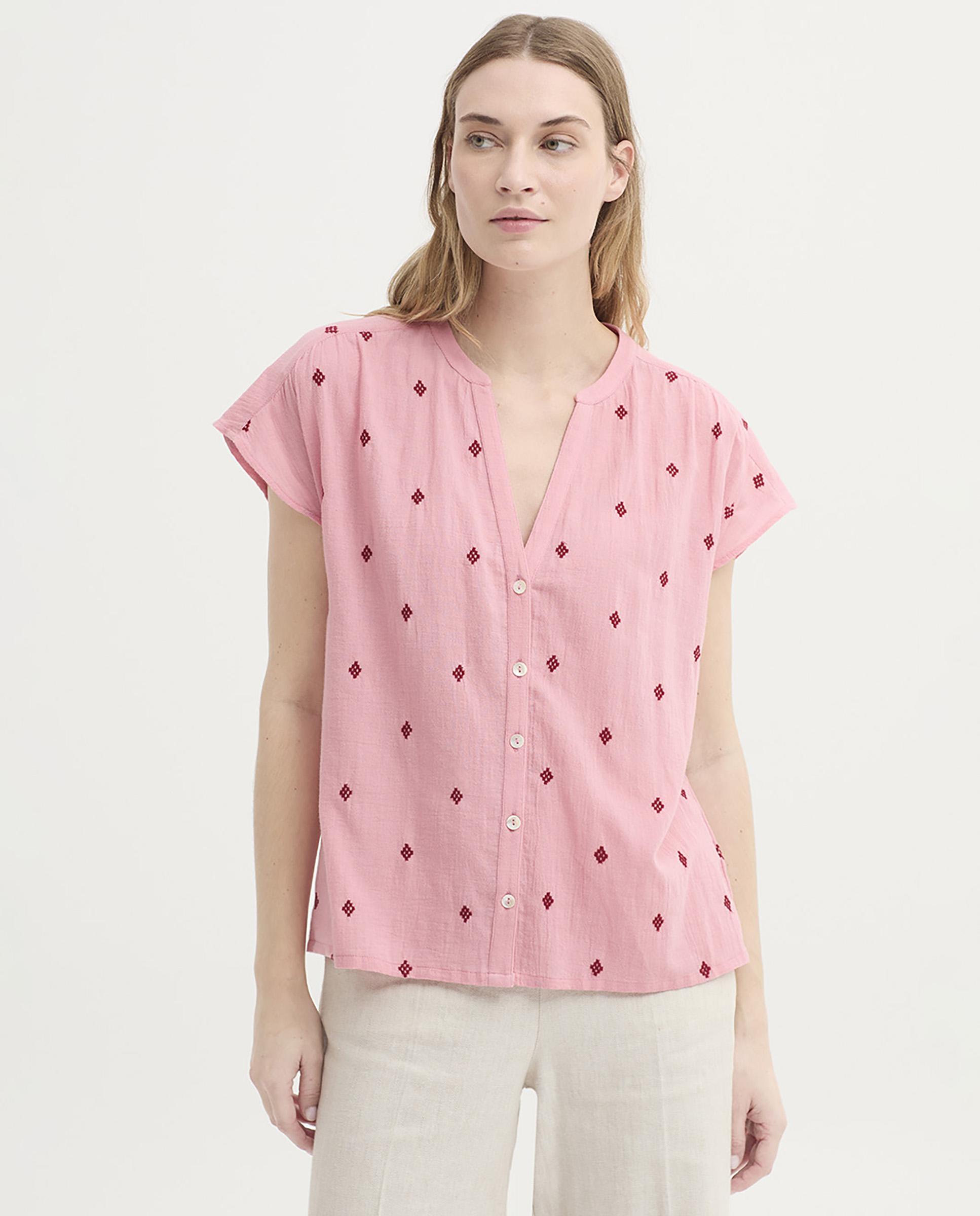 Nice Things - Camisa de mujer 100% algodón con escote de pico.