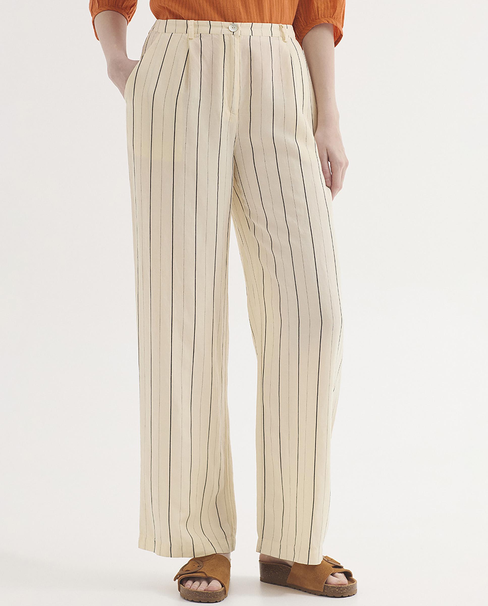 Nice Things - Pantalones rectos de mujer con pinzas de rayas.