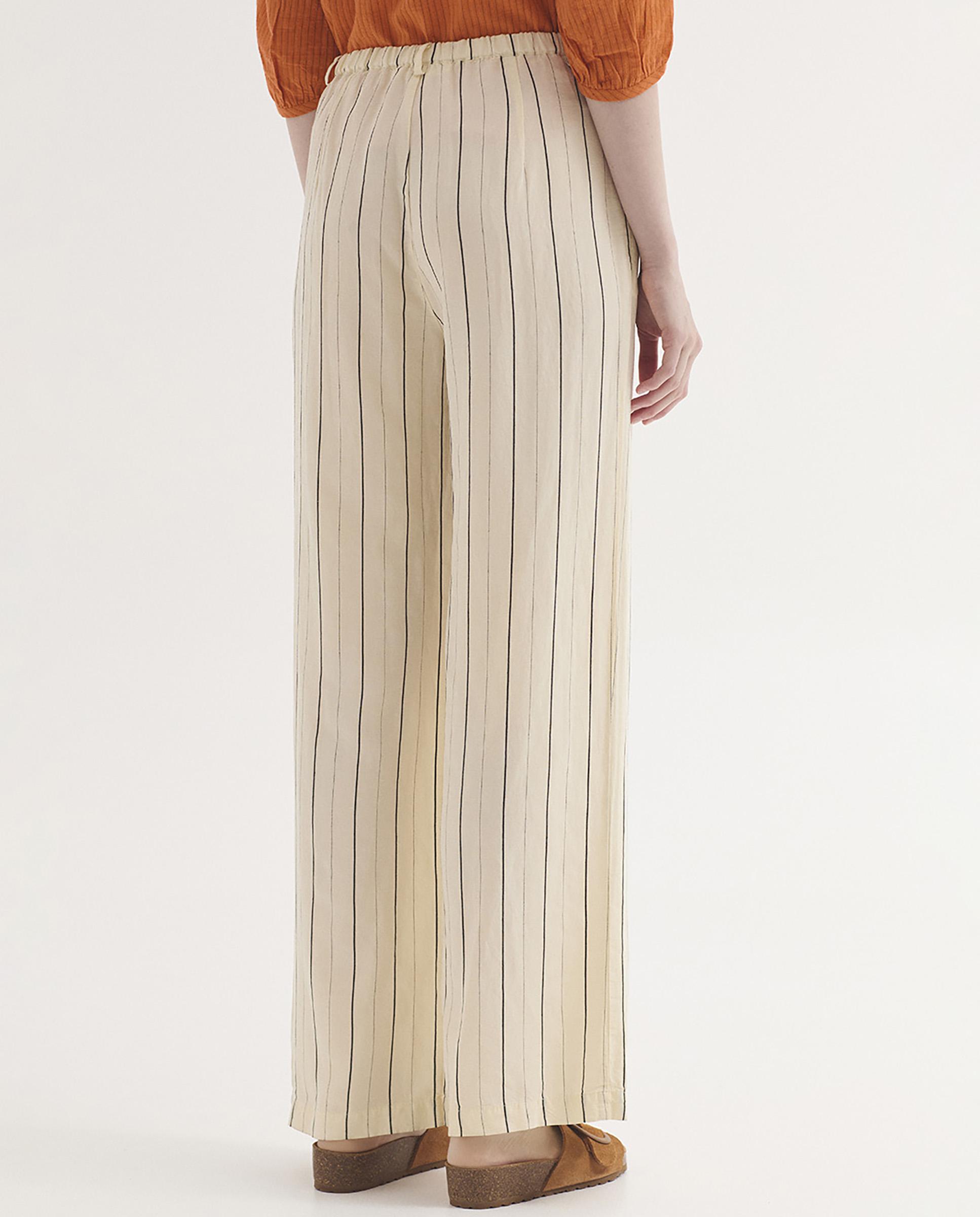 Pantalones rectos de mujer con pinzas de rayas - Nice Things - Crudo Crudo-3