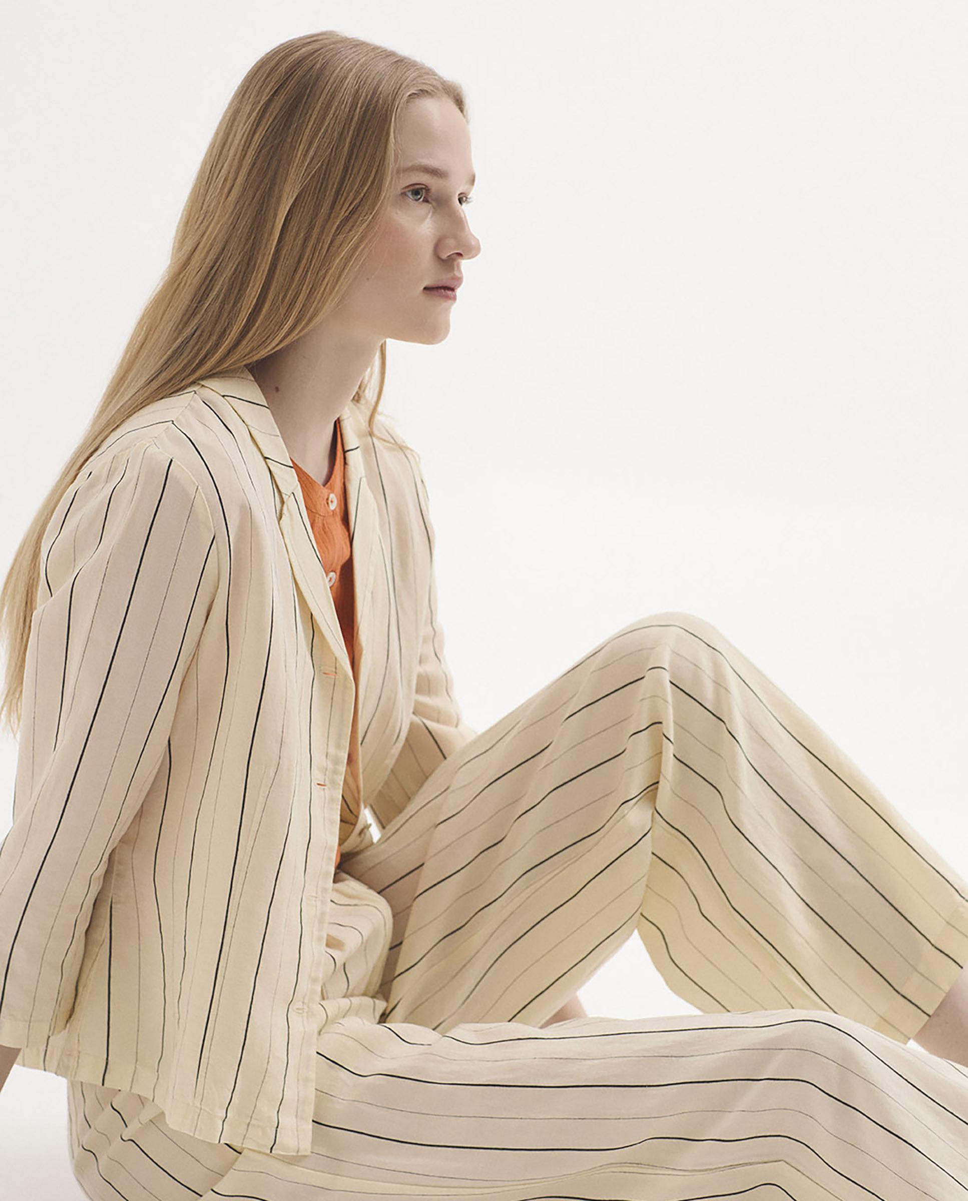 Pantalones rectos de mujer con pinzas de rayas - Nice Things - Crudo Crudo-4