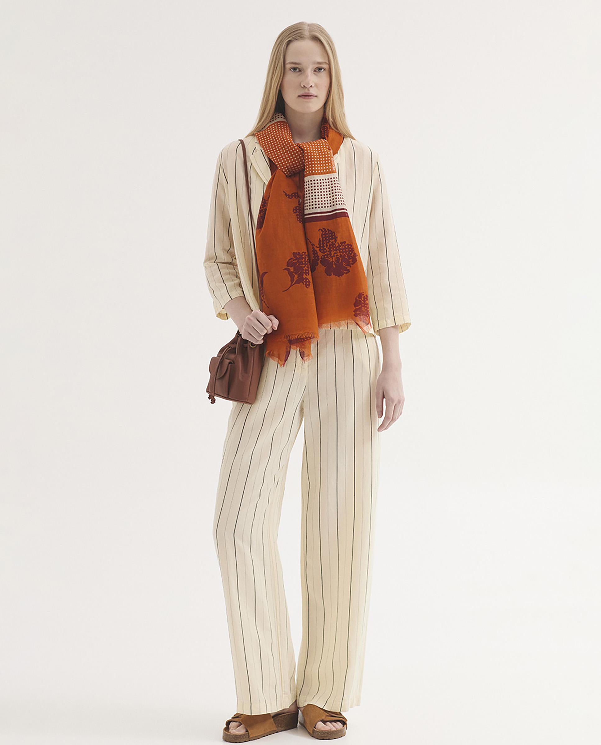 Pantalones rectos de mujer con pinzas de rayas - Nice Things - Crudo Crudo-5
