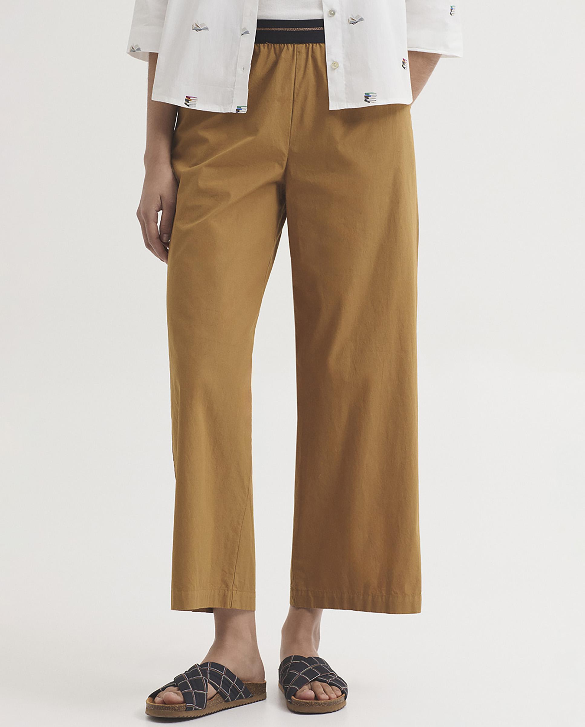 Nice Things - Pantalones anchos de mujer 100% algodón con cinturilla elástica.