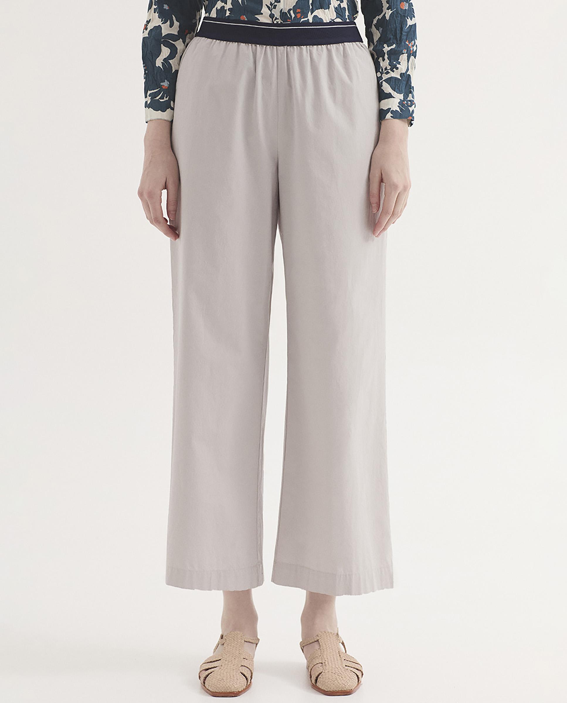 Nice Things - Pantalones rectos de mujer 100% algodón con cinturillas elástica.