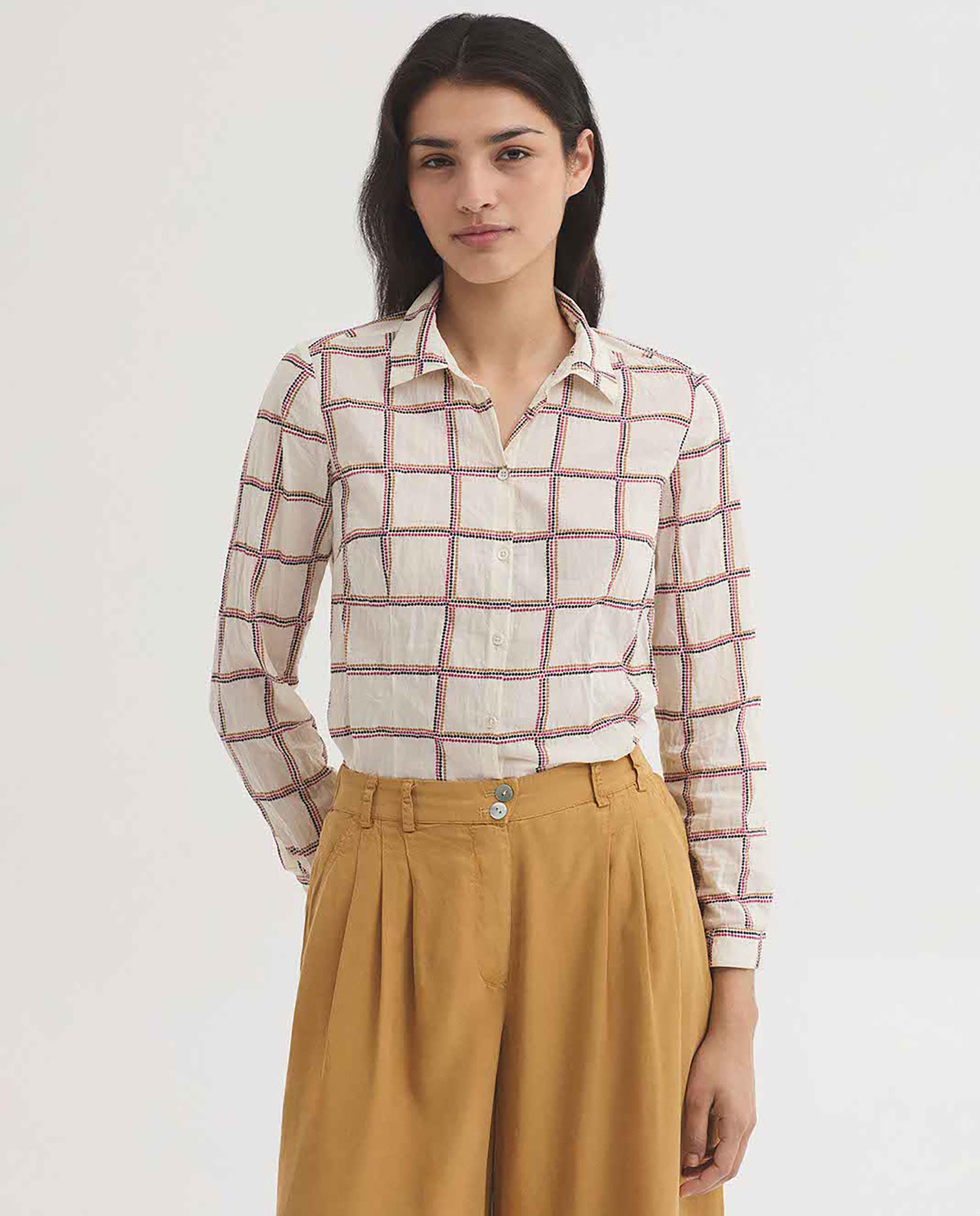 Nice Things - Camisa de mujer 100% algodón de cuadros.