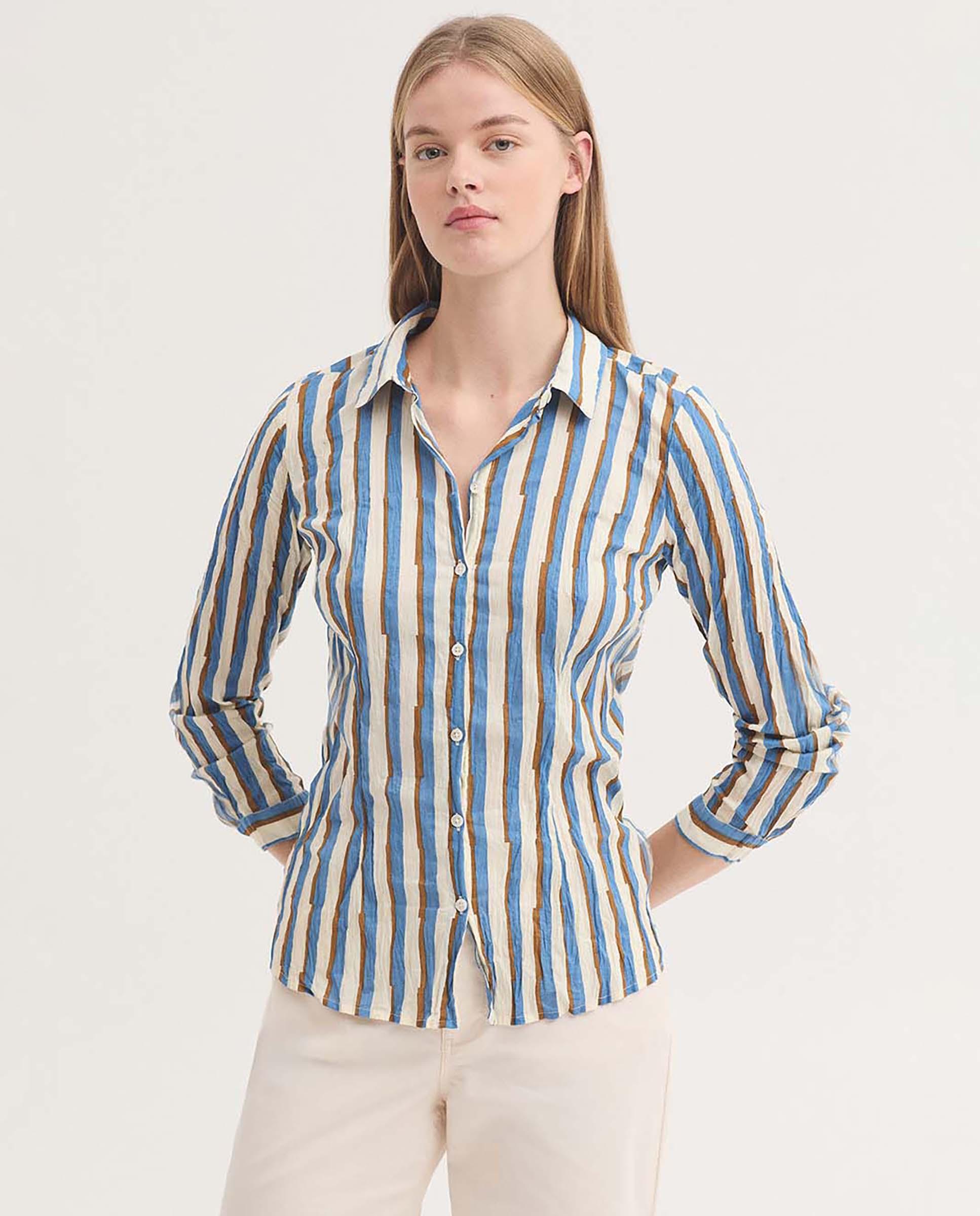 Nice Things - Camisa de mujer 100% algodón de rayas.