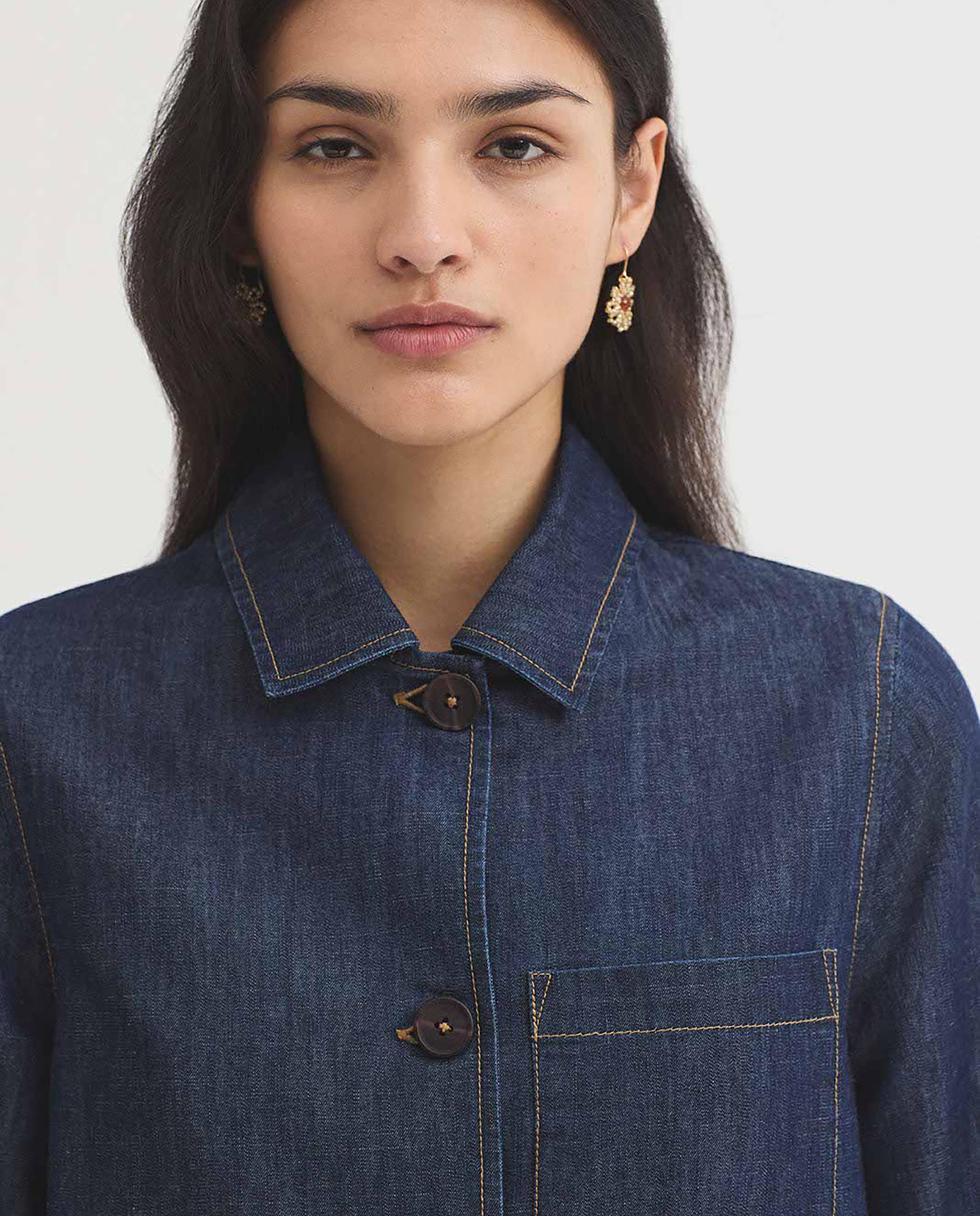 Chaqueta de mujer estilo tejana con cuello camisero - Nice Things - Azul marino Azul marino-3