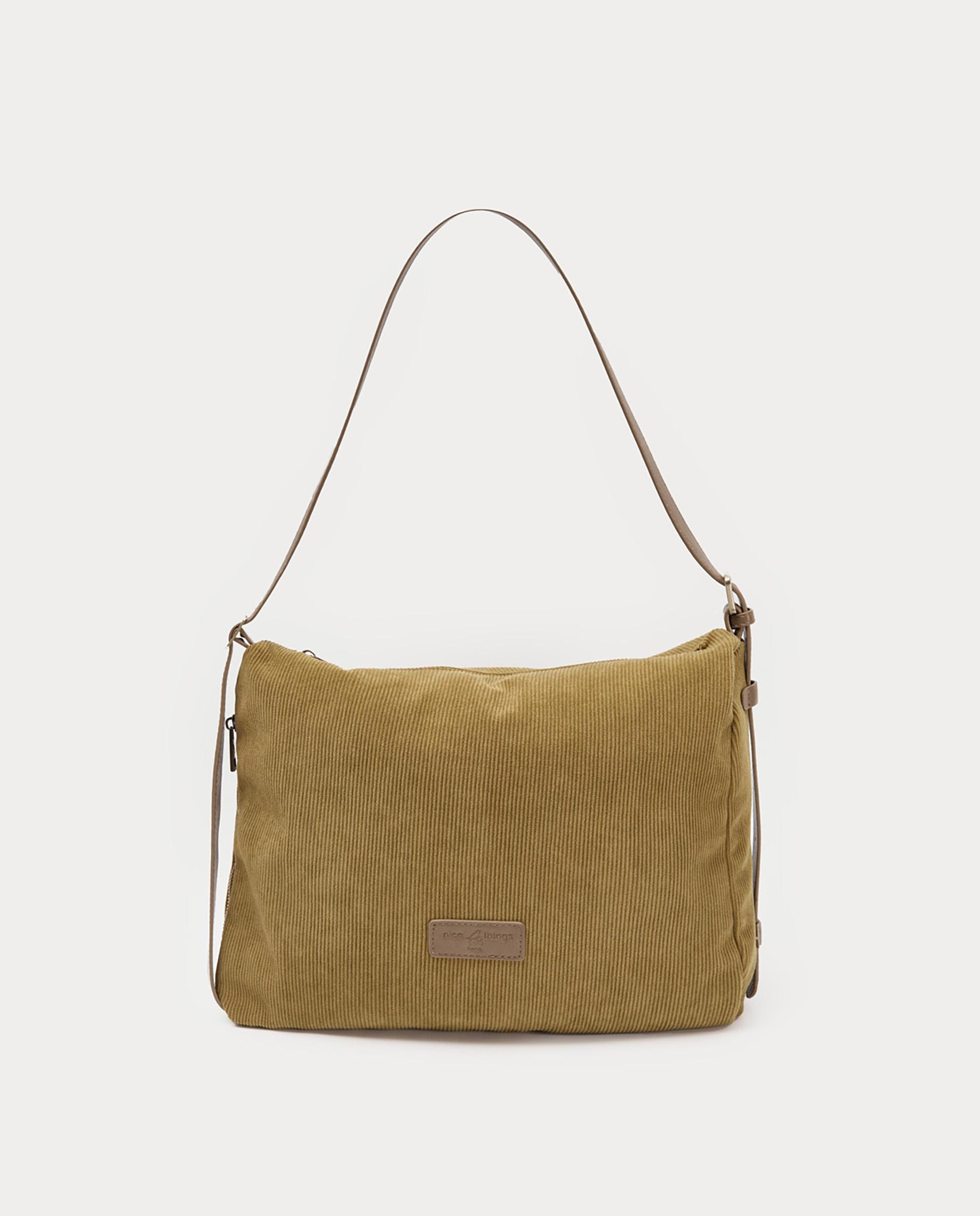 Bolso de hombro de pana con cierre de cremallera - Nice Things - Beige Beige-1