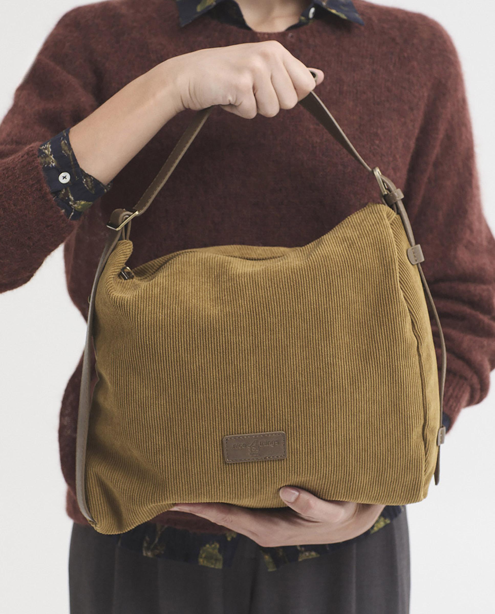 Bolso de hombro de pana con cierre de cremallera - Nice Things - Beige Beige-2