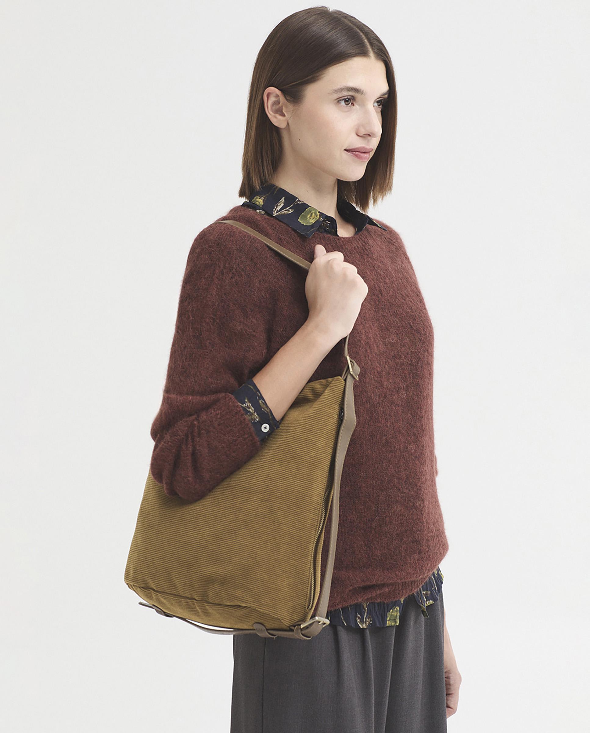 Bolso de hombro de pana con cierre de cremallera - Nice Things - Beige Beige-5