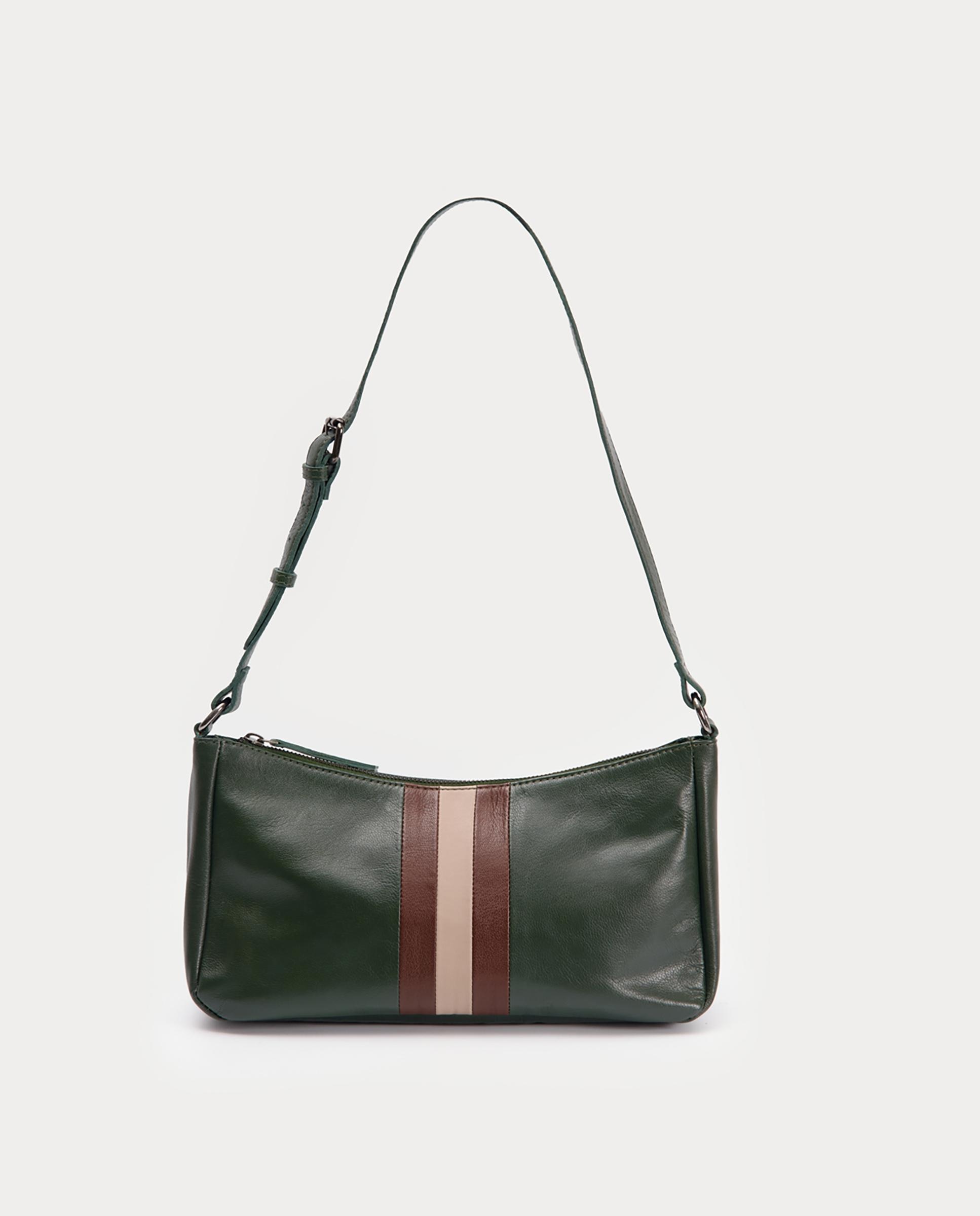 Imagen 0 de Bolso de hombro 100% piel con rayas y asa regulable Verde