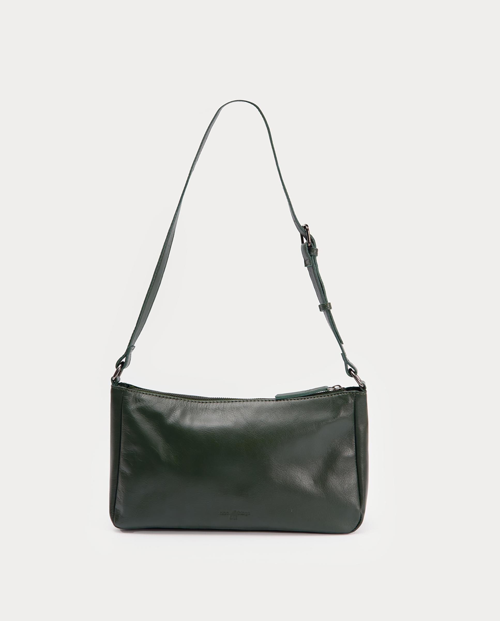Bolso de hombro 100% piel con rayas y asa regulable - Nice Things - Verde Verde-6